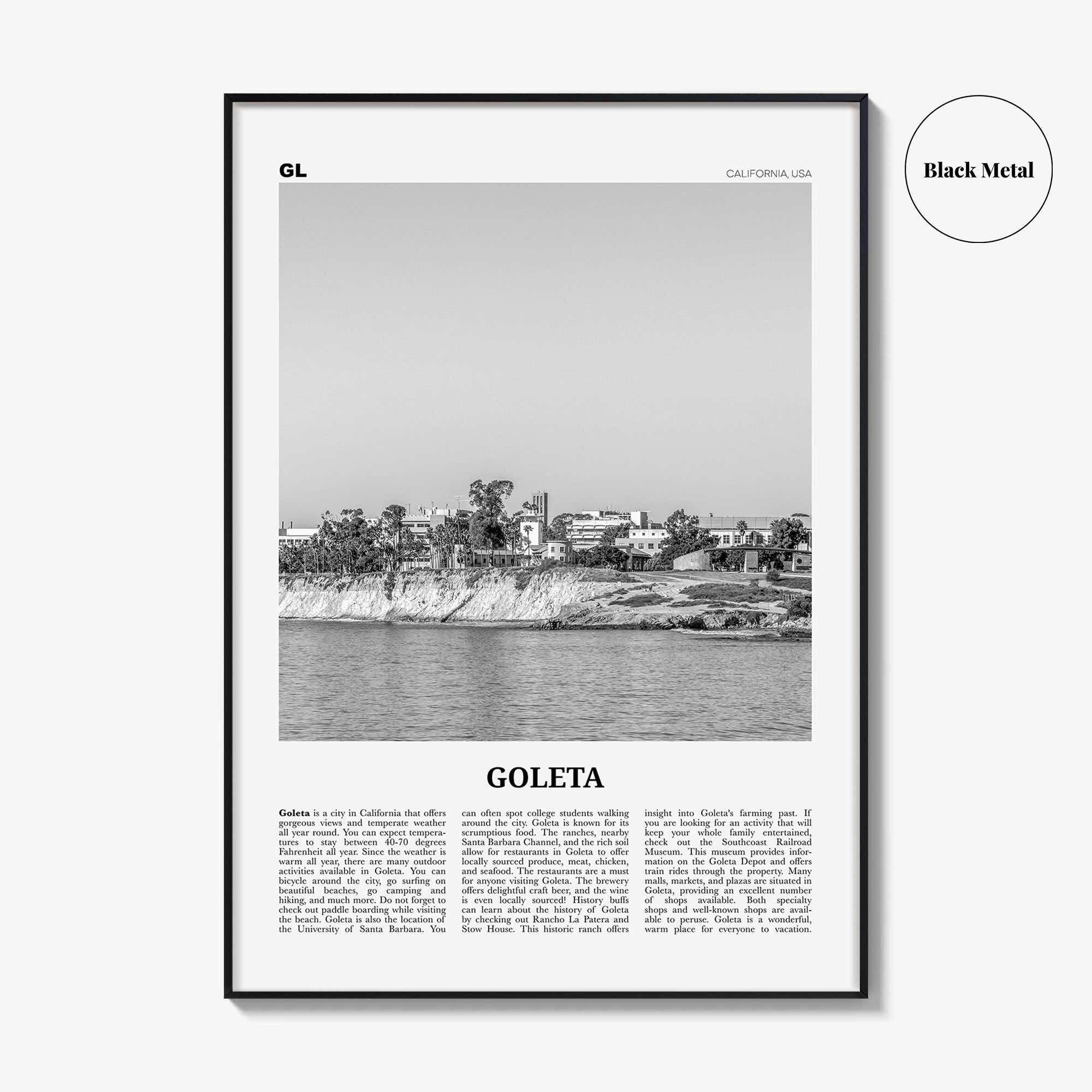 Goleta Print Black and White, Goleta Wall Art, Goleta Poster, Goleta Photo, Goleta Wall Décor, California, USA, United States