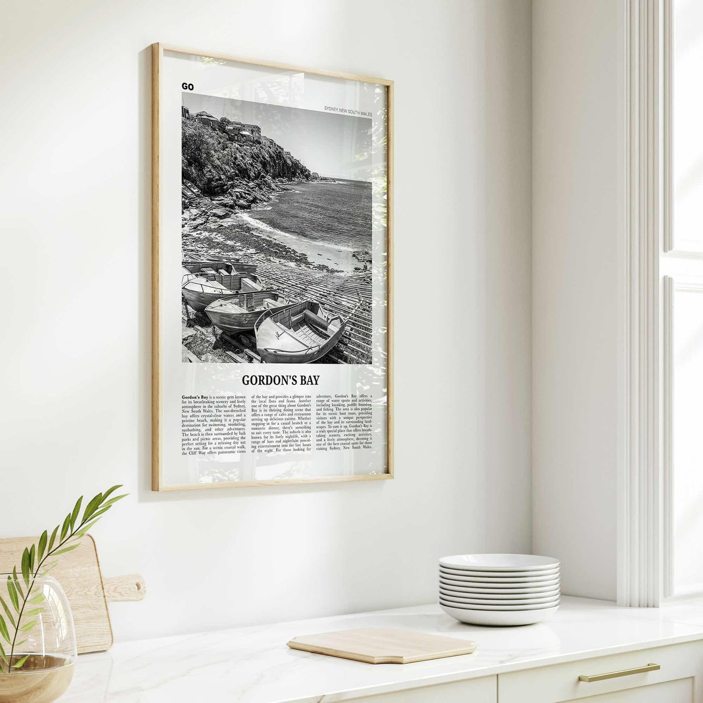 Gordons Bay Print Black and White, Gordon’s Bay Wall Art, Gordon’s Bay Poster, Gordon’s Bay Photo, Gordon’s Bay Décor, Gordon’s Bay Map