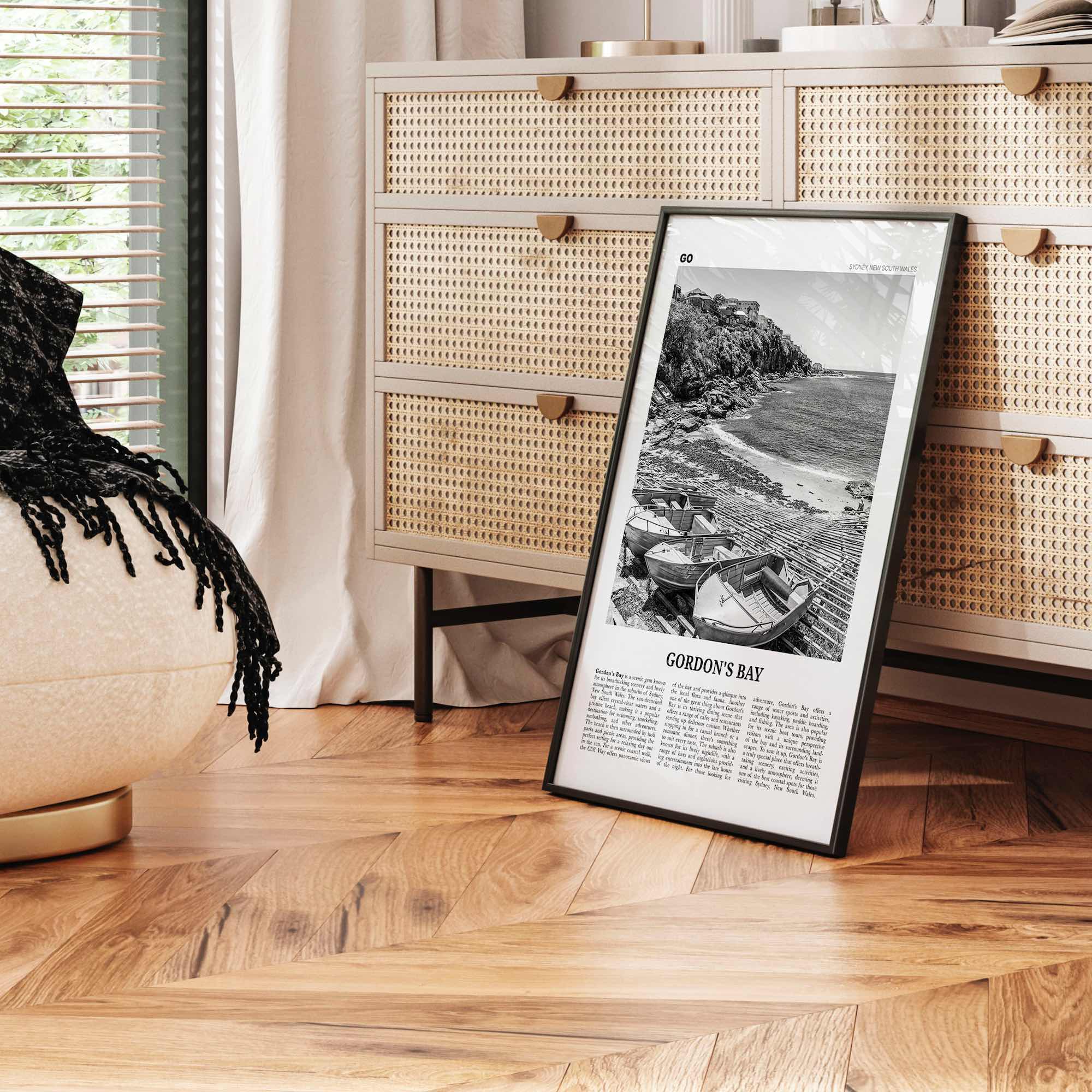 Gordons Bay Print Black and White, Gordon’s Bay Wall Art, Gordon’s Bay Poster, Gordon’s Bay Photo, Gordon’s Bay Décor, Gordon’s Bay Map