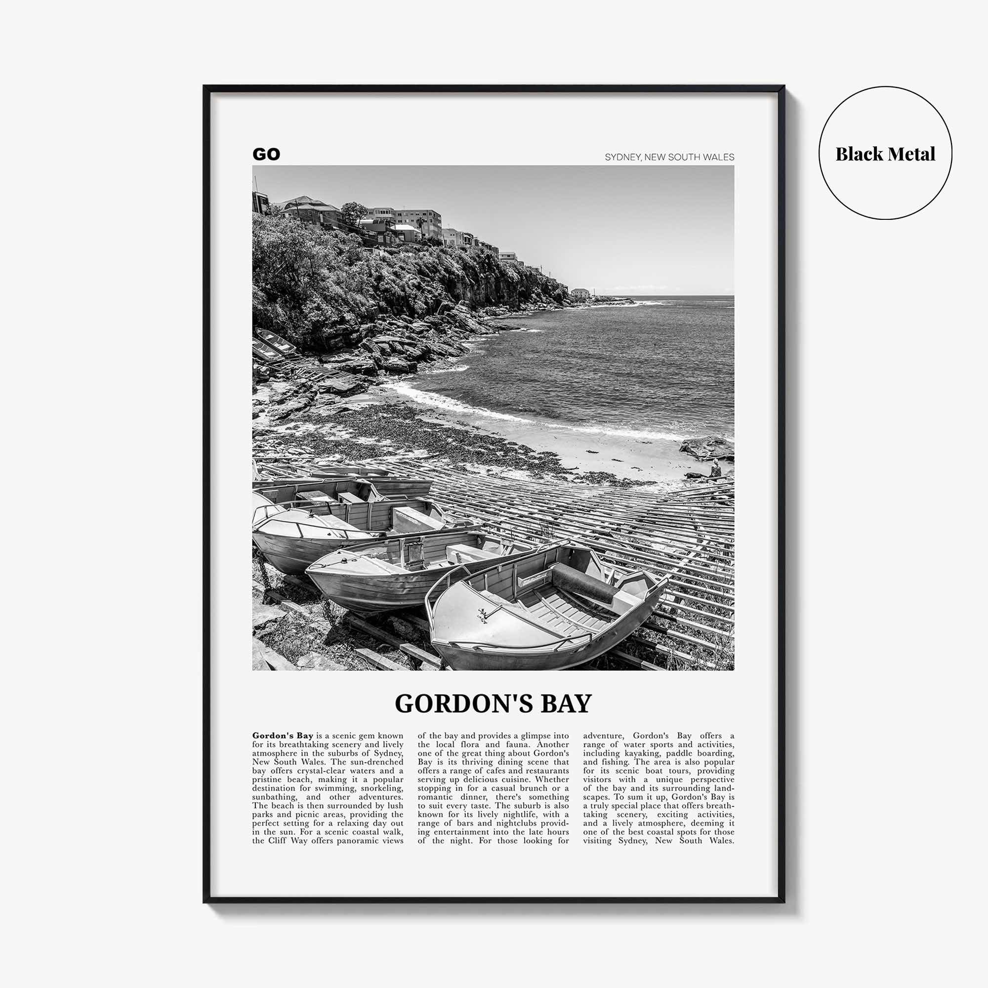 Gordons Bay Print Black and White, Gordon’s Bay Wall Art, Gordon’s Bay Poster, Gordon’s Bay Photo, Gordon’s Bay Décor, Gordon’s Bay Map