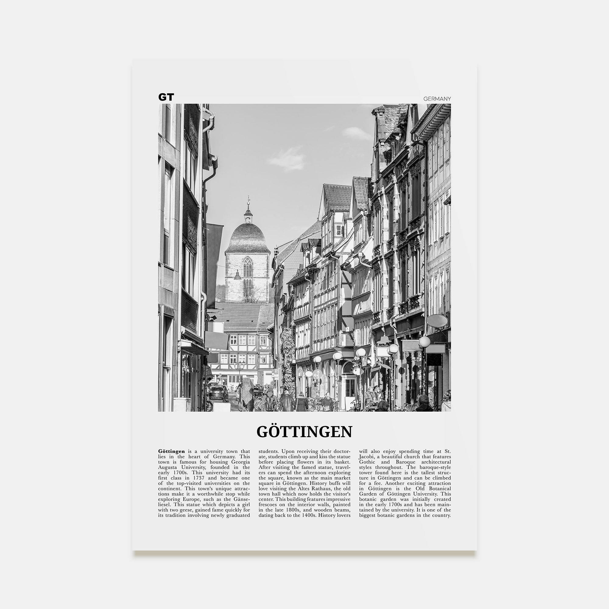 Göttingen Travel B&W Poster