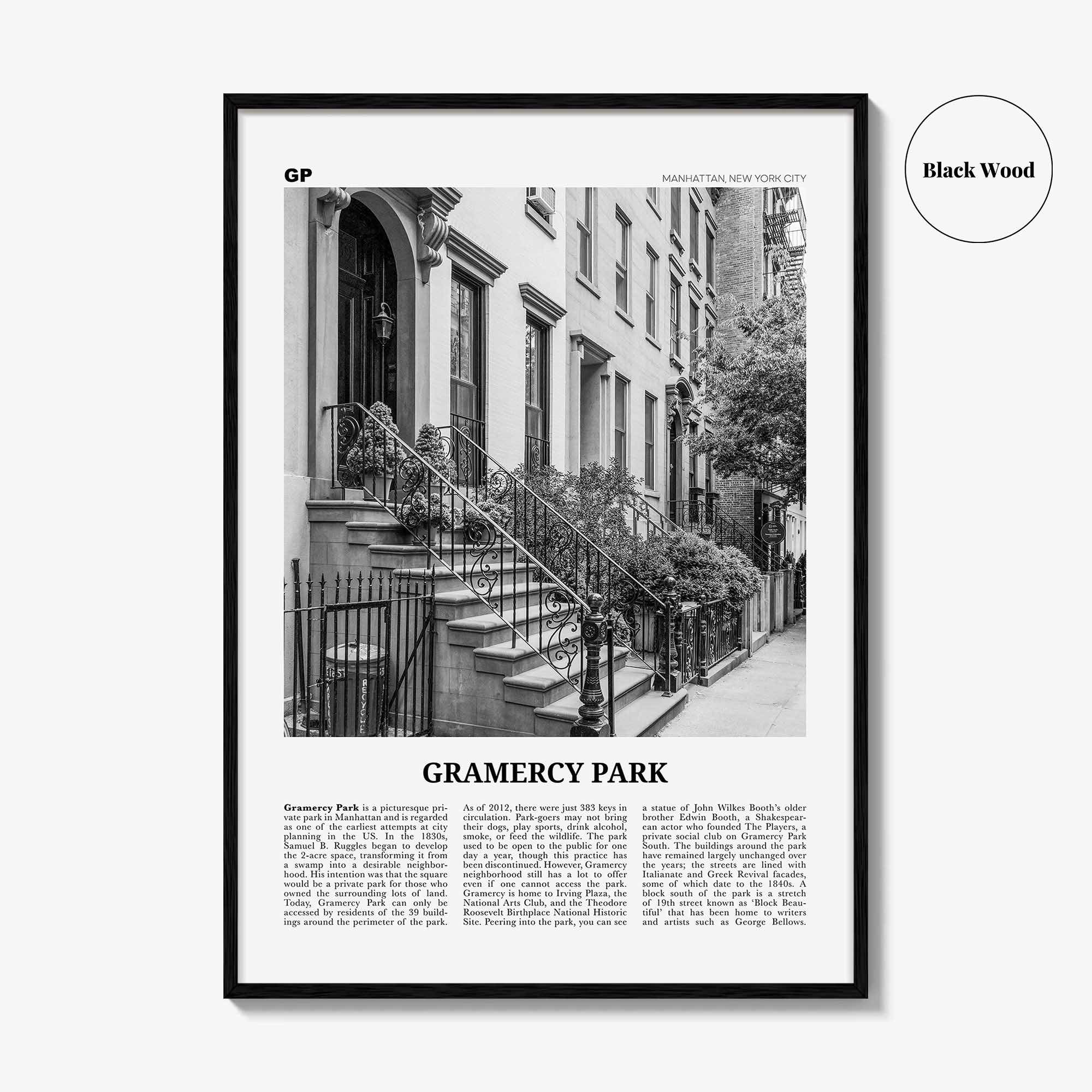 Gramercy Park Print Black and White, Gramercy Park Wall Art, Gramercy Park Poster, Gramercy Park Photo, Gramercy Park Map, New York City