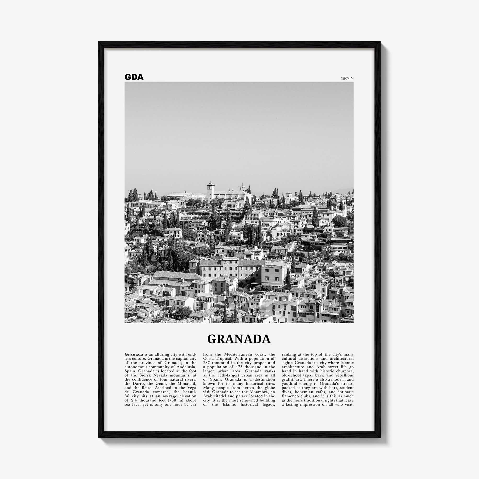 Granada Print Black and White No 1, Granada Wall Art, Granada Poster, Granada Photo, Granada Wall Decor, Andalucia, Spain, España, Europe