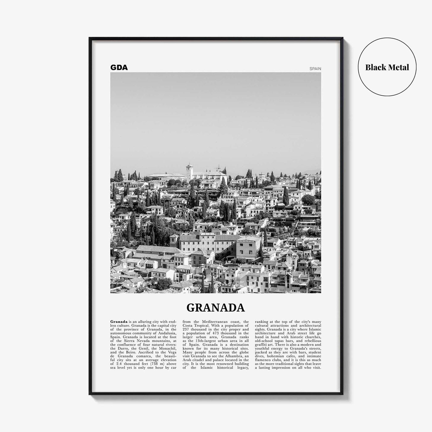 Granada Print Black and White No 1, Granada Wall Art, Granada Poster, Granada Photo, Granada Wall Decor, Andalucia, Spain, España, Europe