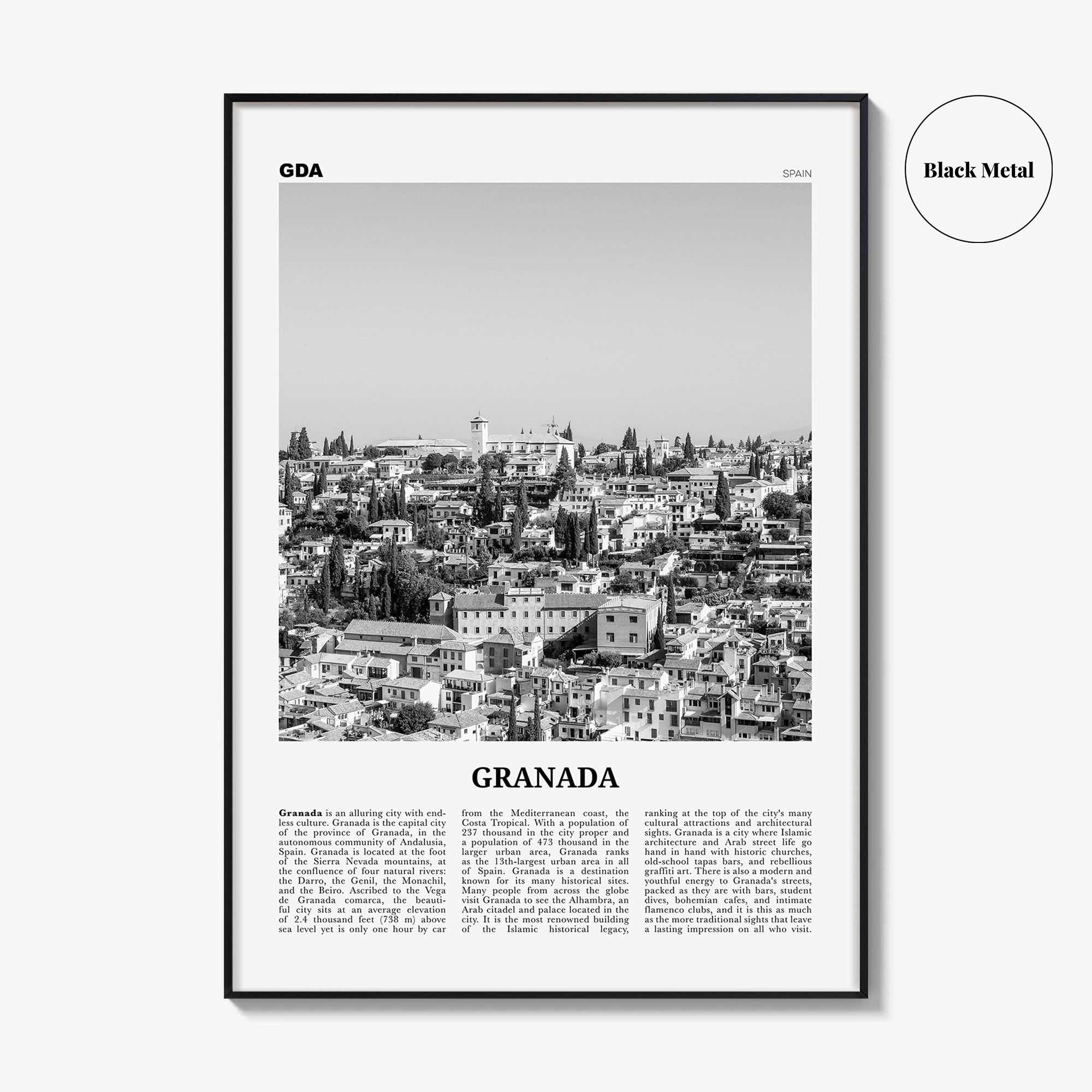 Granada Print Black and White No 1, Granada Wall Art, Granada Poster, Granada Photo, Granada Wall Decor, Andalucia, Spain, España, Europe