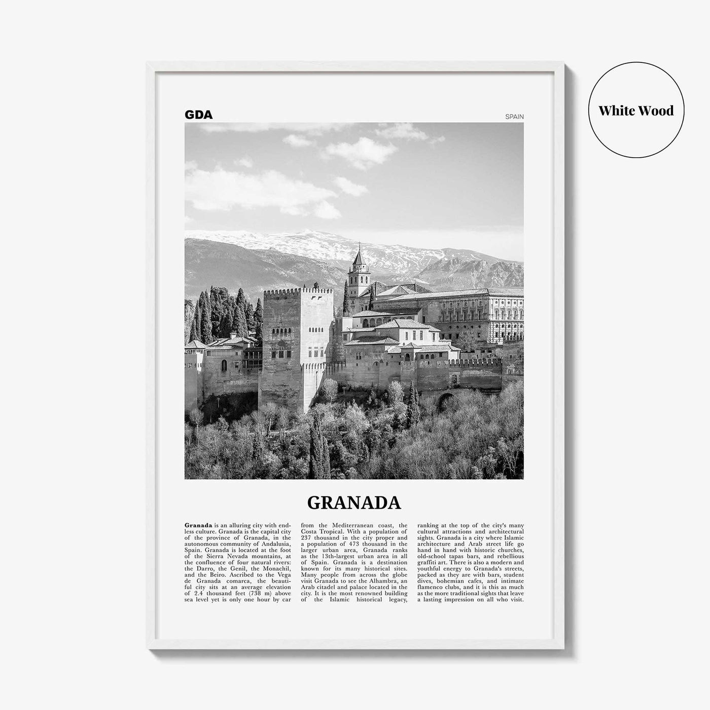 Granada Print Black and White No 2, Granada Wall Art, Granada Poster, Granada Photo, Granada Wall Decor, Andalucia, Spain, España, Europe