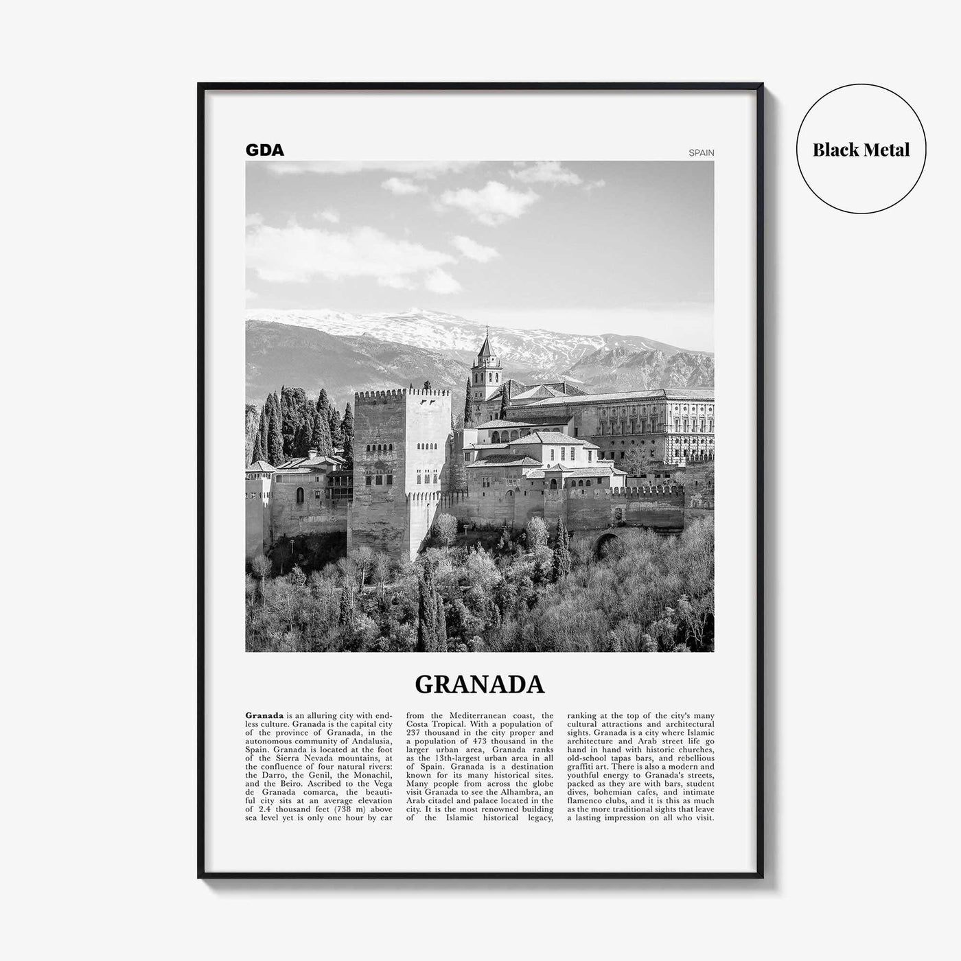 Granada Print Black and White No 2, Granada Wall Art, Granada Poster, Granada Photo, Granada Wall Decor, Andalucia, Spain, España, Europe