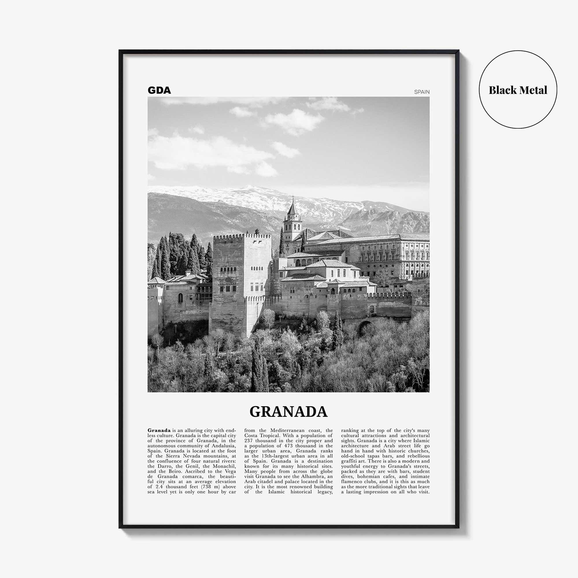 Granada Print Black and White No 2, Granada Wall Art, Granada Poster, Granada Photo, Granada Wall Decor, Andalucia, Spain, España, Europe