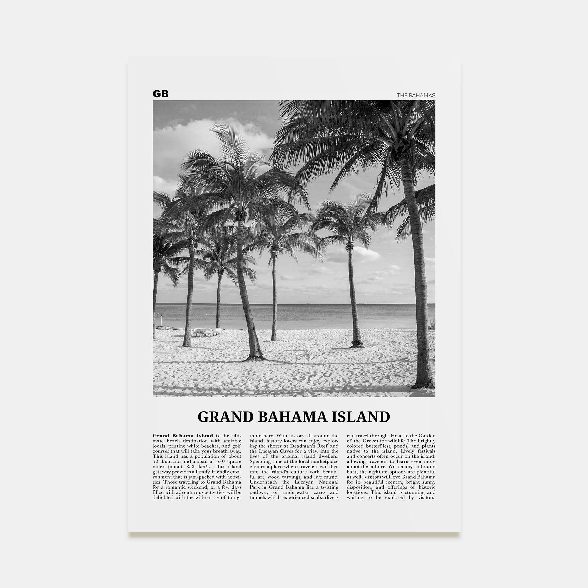 Grand Bahama Island Travel B&W Poster