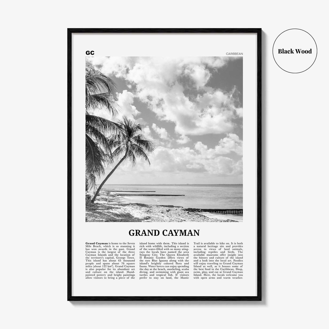 Grand Cayman Print Black and White, Grand Cayman Wall Art, Grand Cayman Poster, Grand Cayman Photo, Grand Cayman Wall Décor, Caribbean
