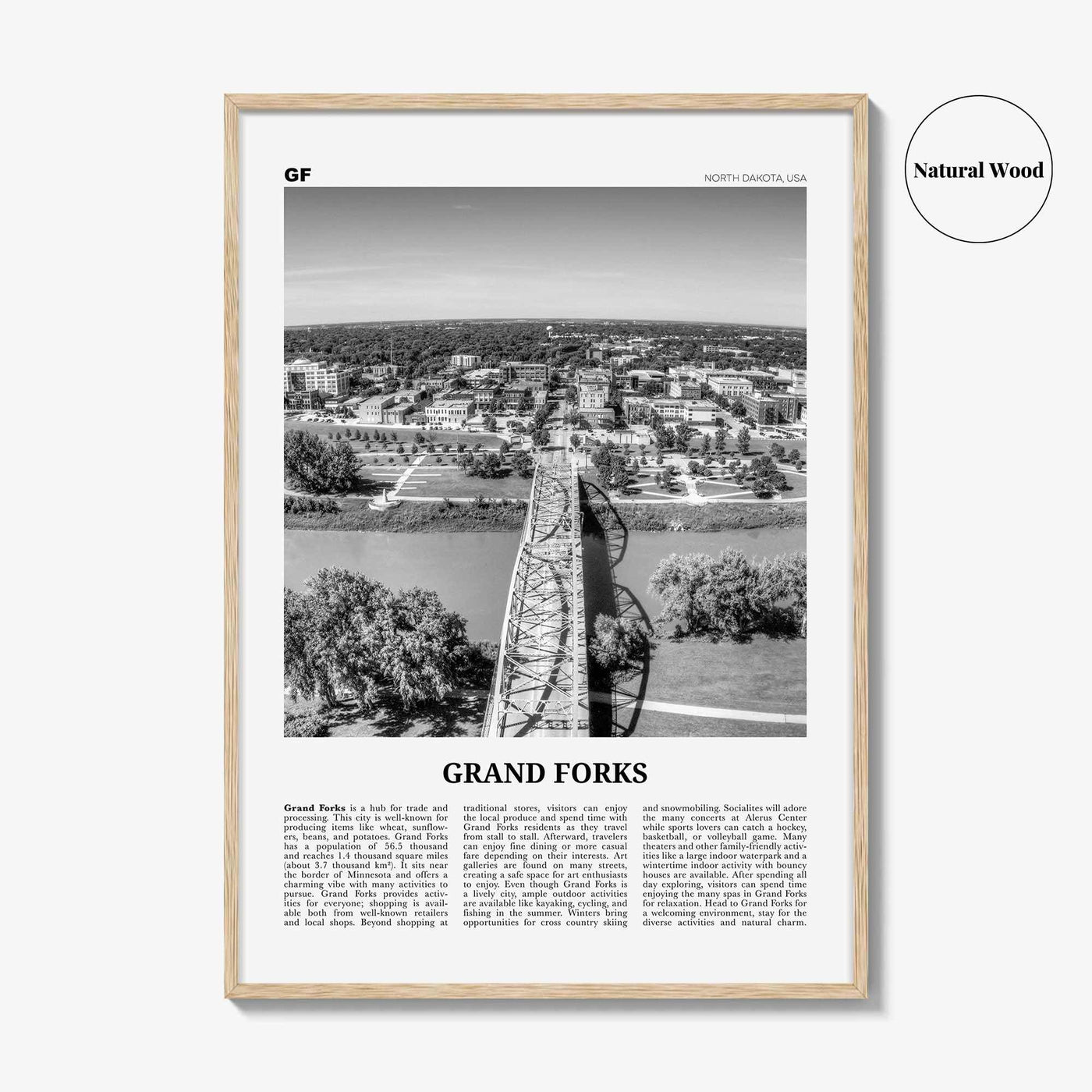 Grand Forks Print Black and White, Grand Forks Wall Art, Grand Forks Poster, Grand Forks Photo, Grand Forks Wall Décor, North Dakota, USA