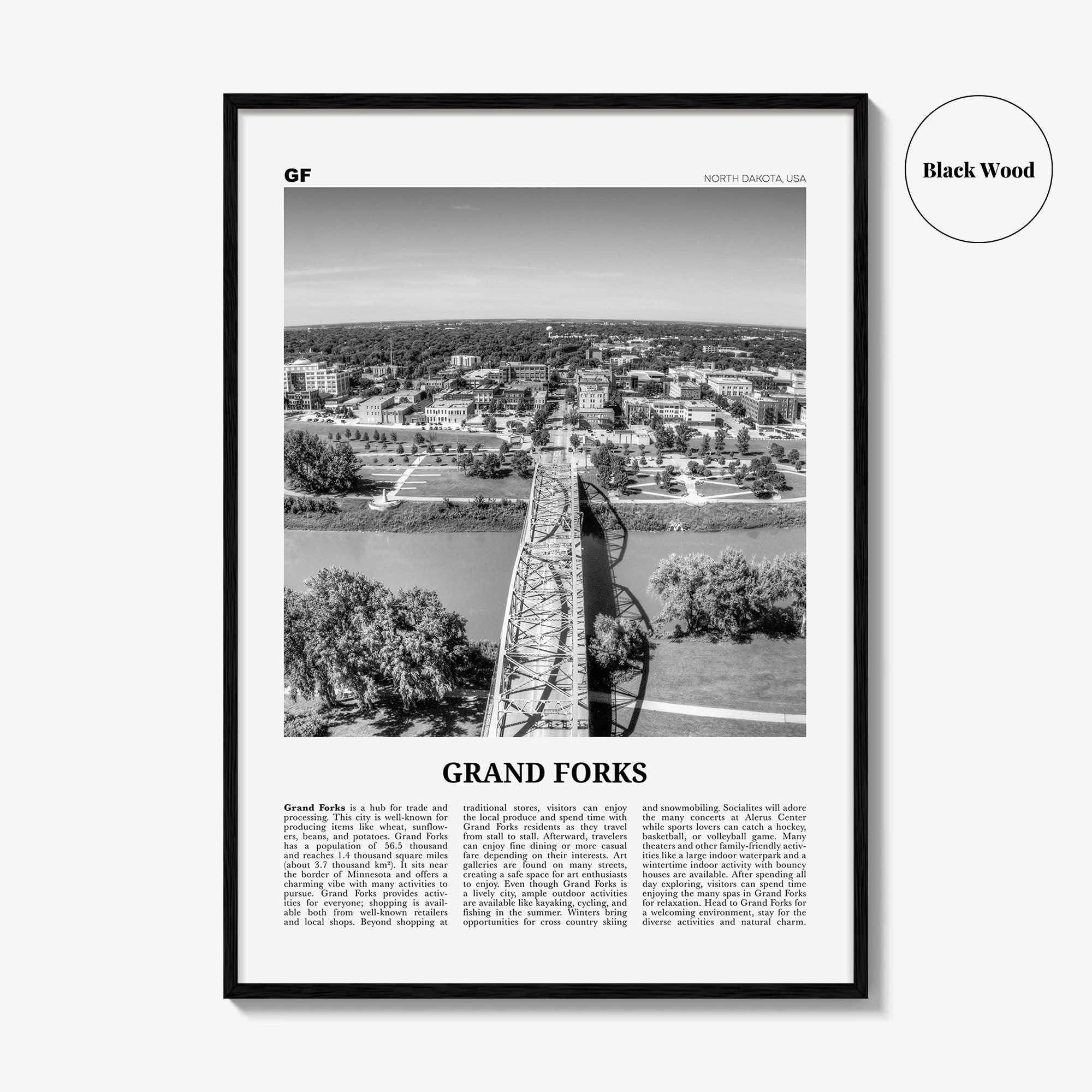 Grand Forks Print Black and White, Grand Forks Wall Art, Grand Forks Poster, Grand Forks Photo, Grand Forks Wall Décor, North Dakota, USA