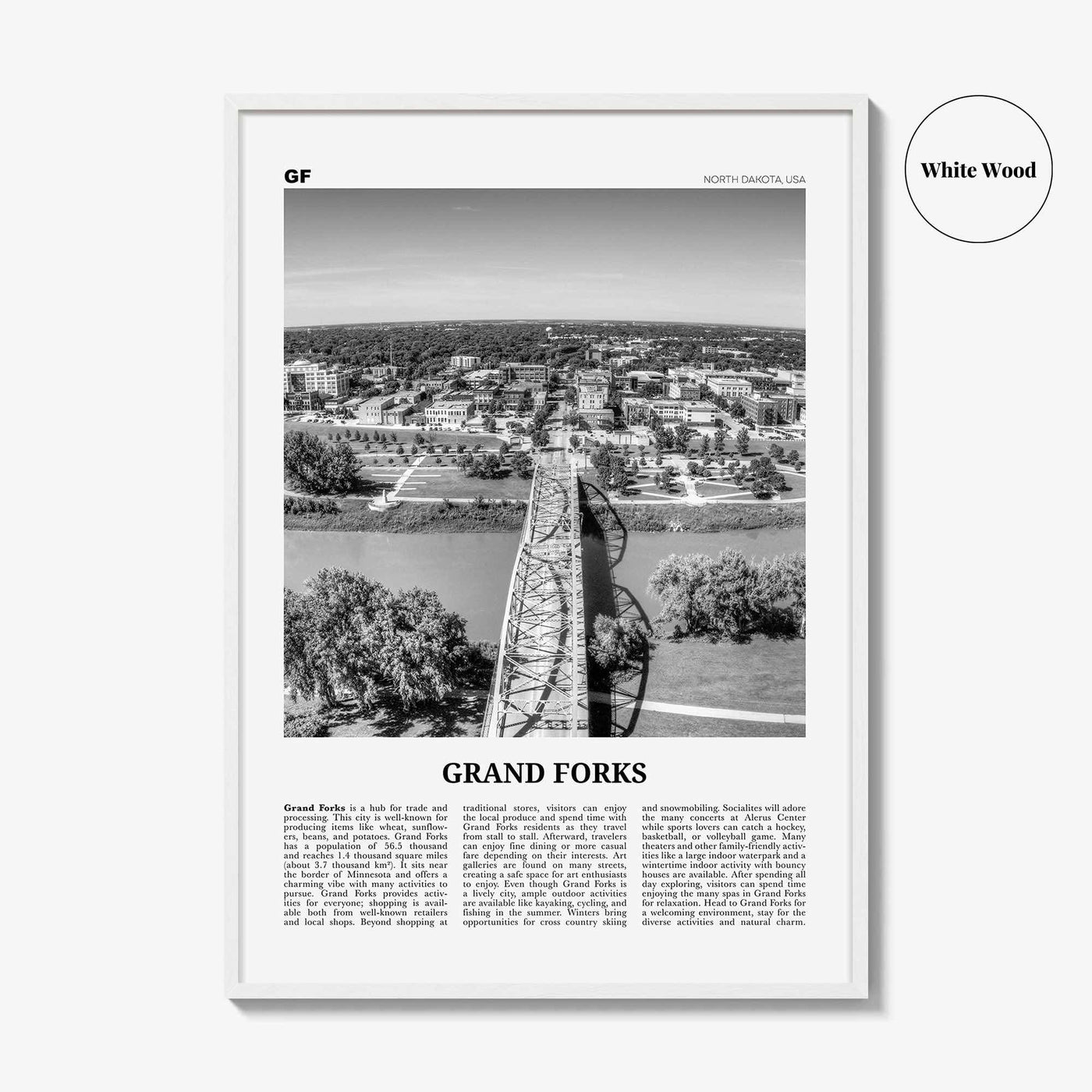 Grand Forks Print Black and White, Grand Forks Wall Art, Grand Forks Poster, Grand Forks Photo, Grand Forks Wall Décor, North Dakota, USA