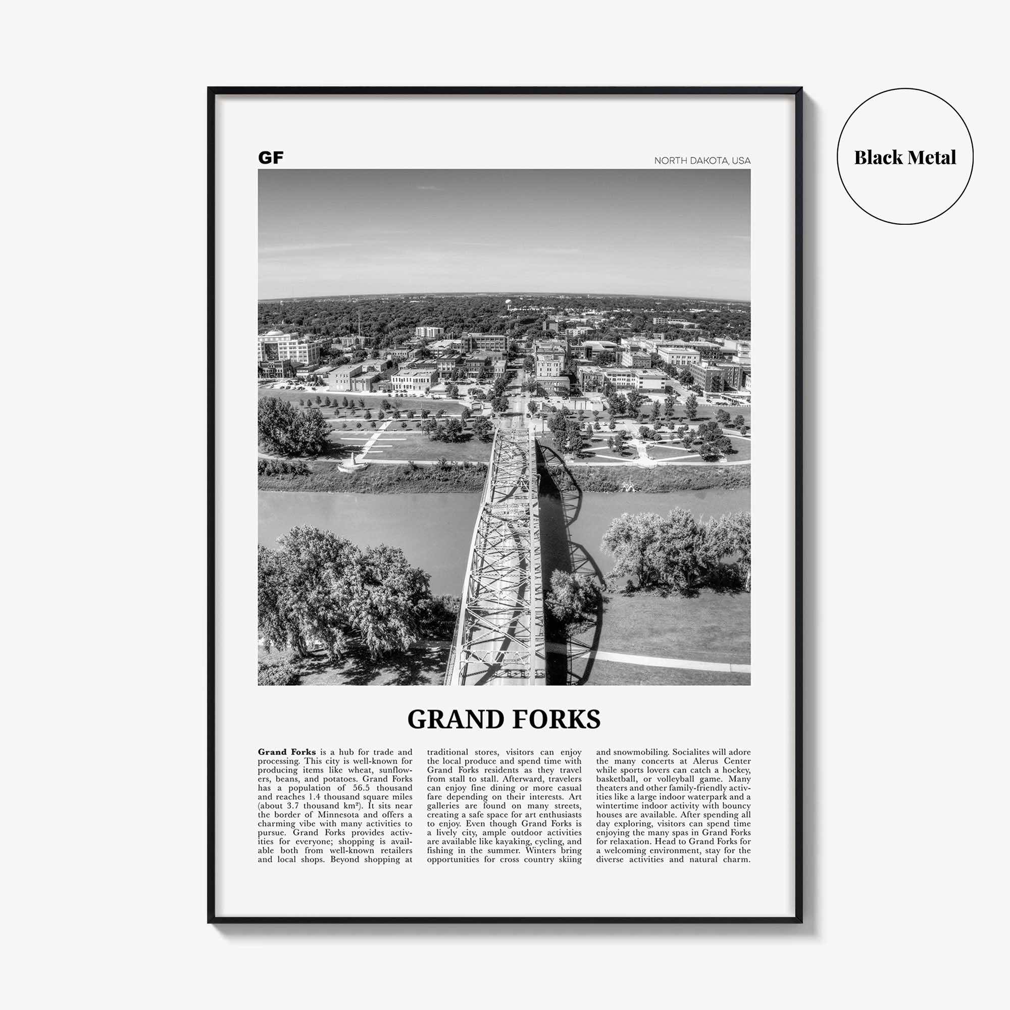 Grand Forks Print Black and White, Grand Forks Wall Art, Grand Forks Poster, Grand Forks Photo, Grand Forks Wall Décor, North Dakota, USA