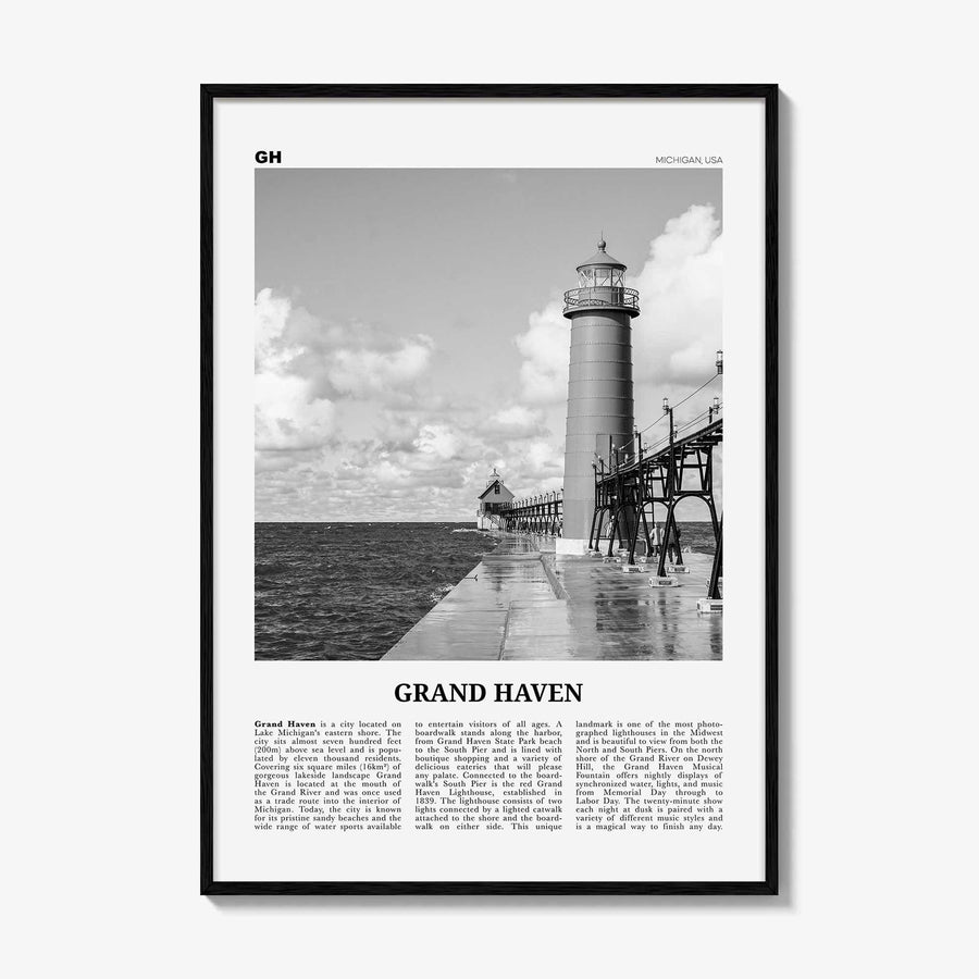 Grand Haven Print Black and White, Grand Haven Wall Art, Grand Haven Poster, Grand Haven Photo, Grand Haven Map, Michigan, USA