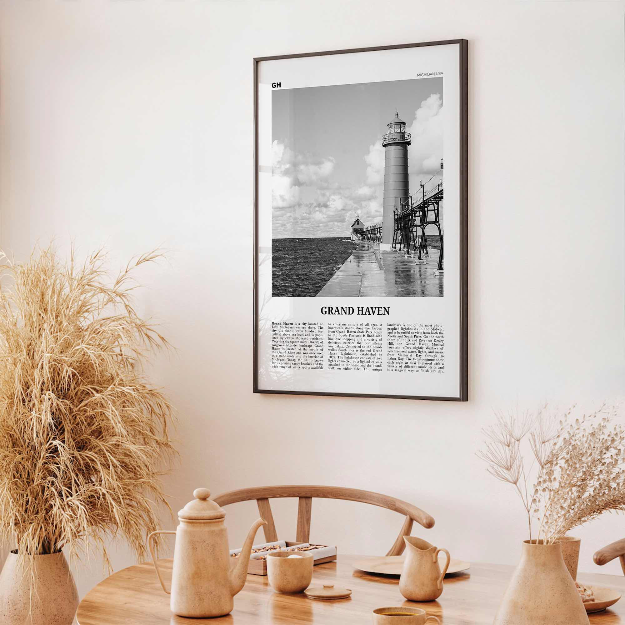 Grand Haven Print Black and White, Grand Haven Wall Art, Grand Haven Poster, Grand Haven Photo, Grand Haven Map, Michigan, USA