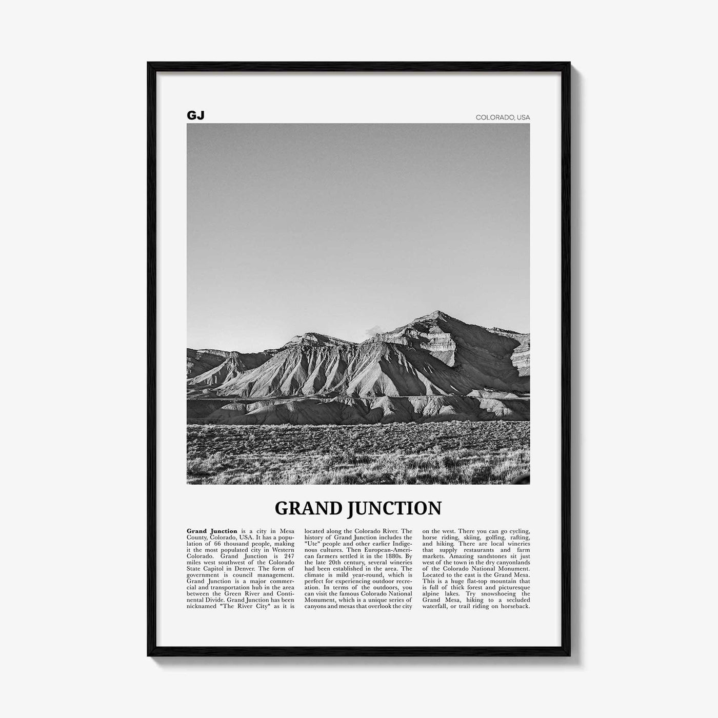 Grand Junction Print Black and White, Grand Junction Wall Art, Grand Junction Poster, Grand Junction Photo, Grand Junction Map, Colorado