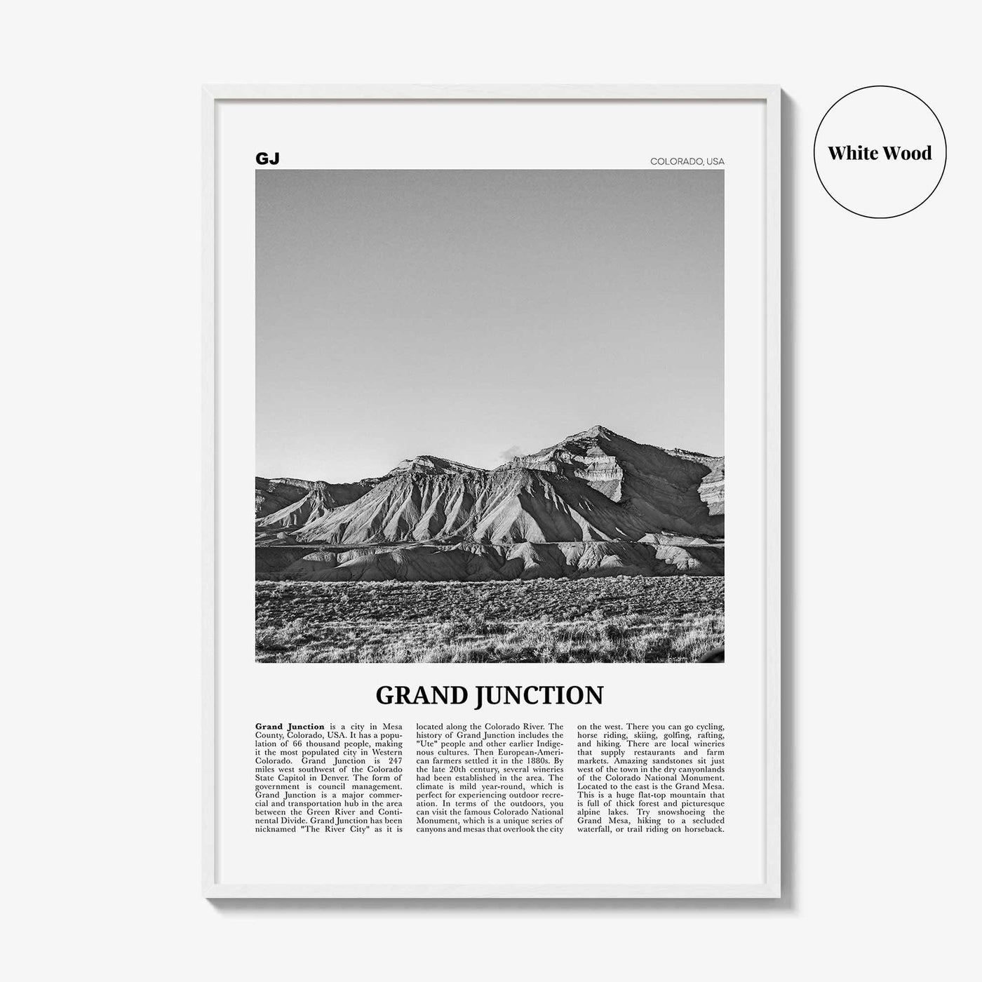Grand Junction Print Black and White, Grand Junction Wall Art, Grand Junction Poster, Grand Junction Photo, Grand Junction Map, Colorado