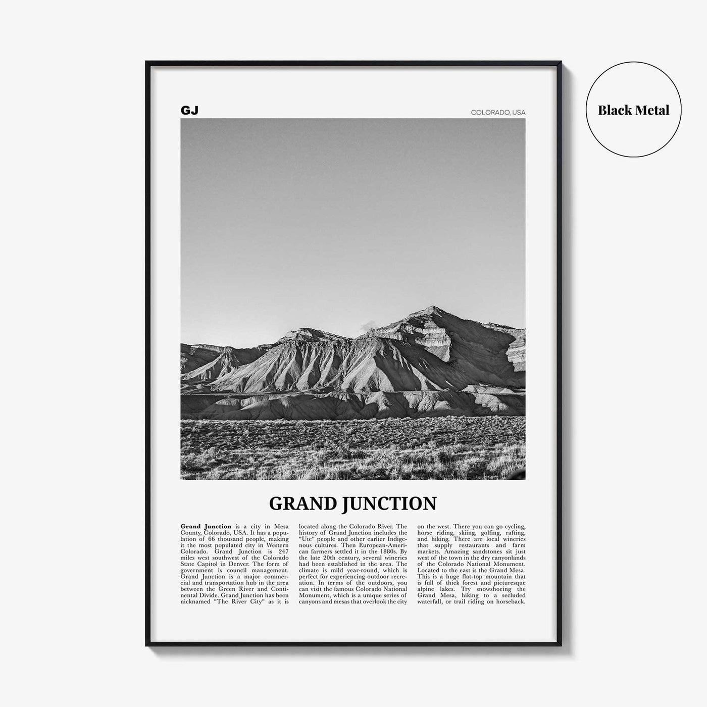 Grand Junction Print Black and White, Grand Junction Wall Art, Grand Junction Poster, Grand Junction Photo, Grand Junction Map, Colorado