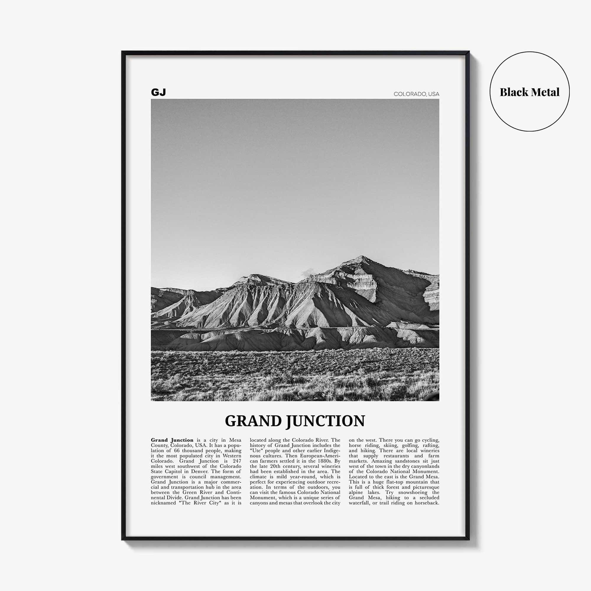 Grand Junction Print Black and White, Grand Junction Wall Art, Grand Junction Poster, Grand Junction Photo, Grand Junction Map, Colorado