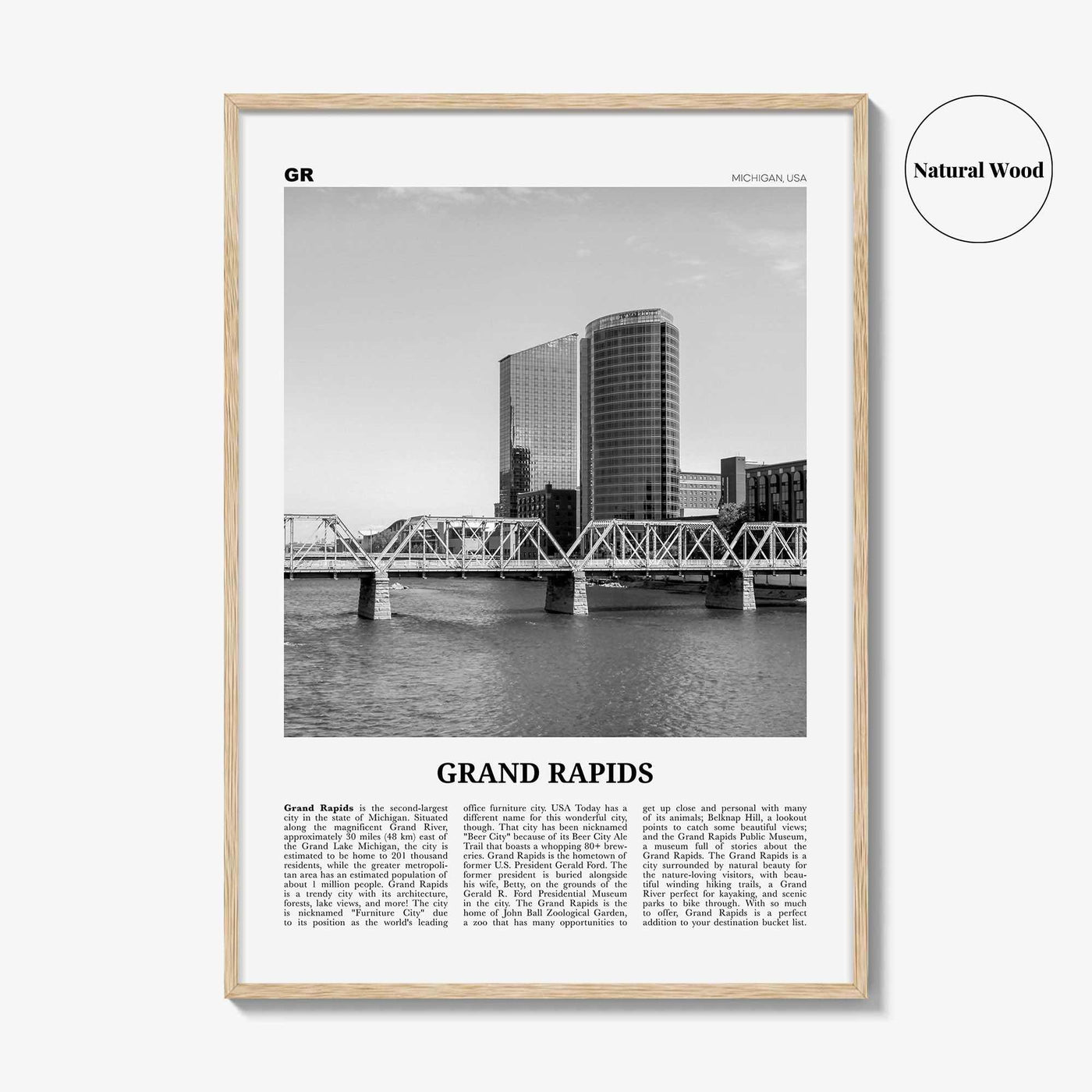 Grand Rapids Print Black and White No 1, Grand Rapids Wall Art, Grand Rapids Poster, Grand Rapids Photo, Grand Rapids, Michigan, USA