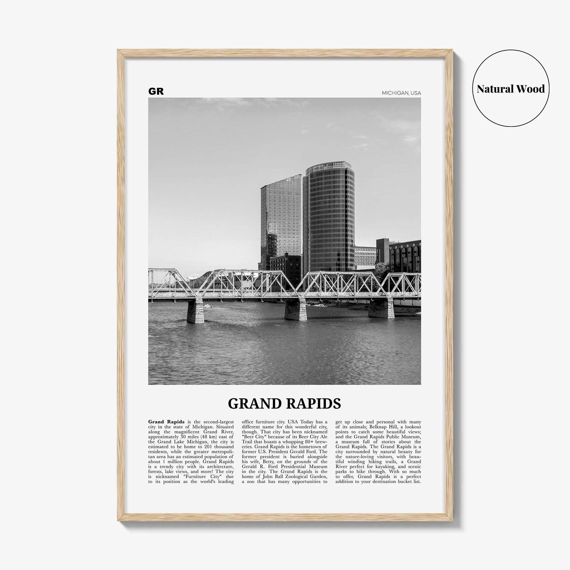 Grand Rapids Print Black and White No 1, Grand Rapids Wall Art, Grand Rapids Poster, Grand Rapids Photo, Grand Rapids, Michigan, USA