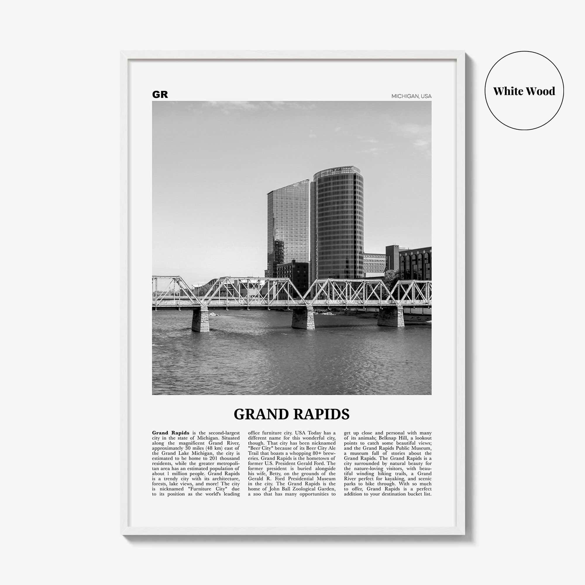Grand Rapids Print Black and White No 1, Grand Rapids Wall Art, Grand Rapids Poster, Grand Rapids Photo, Grand Rapids, Michigan, USA