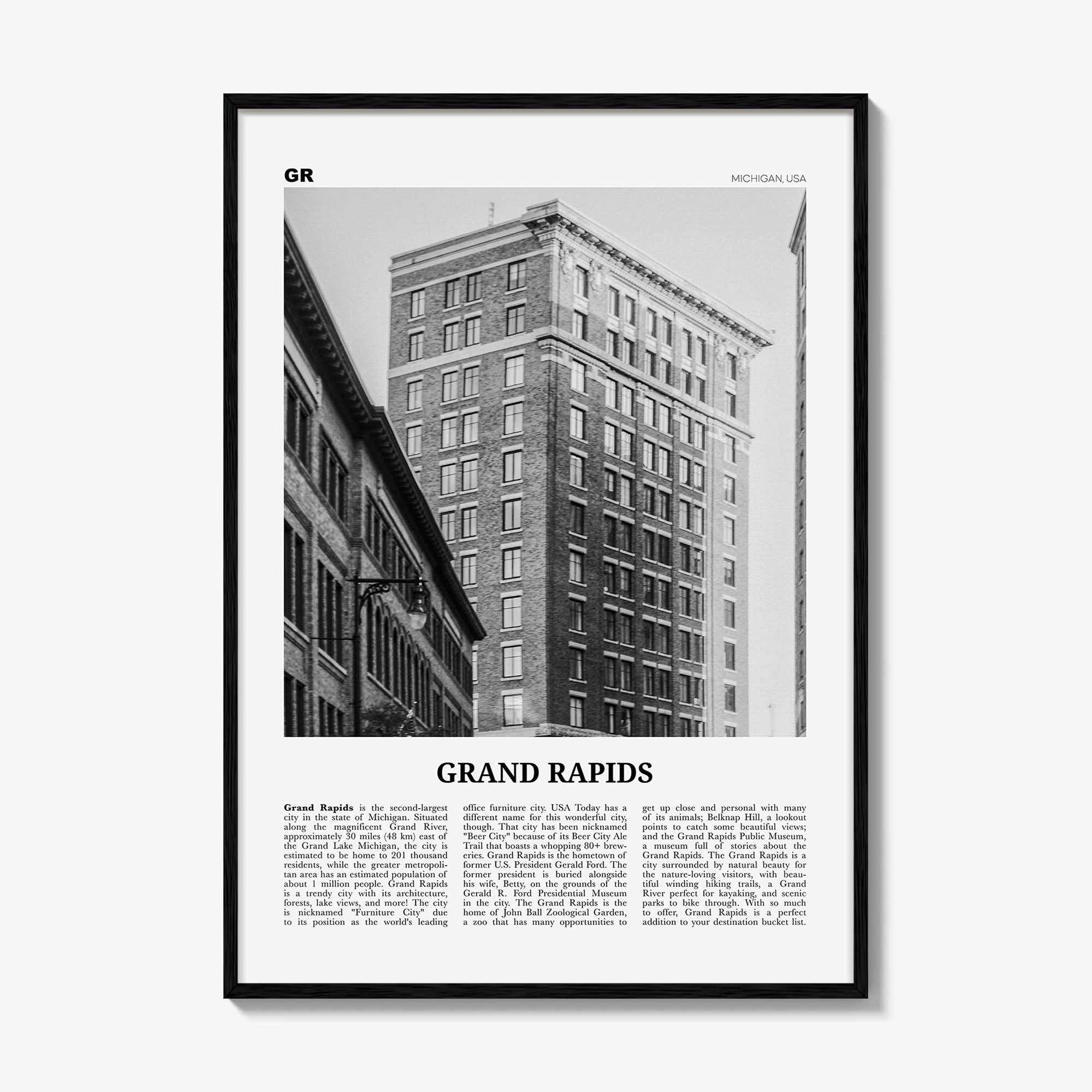 Grand Rapids Print Black and White No 2, Grand Rapids Wall Art, Grand Rapids Poster, Grand Rapids Photo, Grand Rapids, Michigan, USA