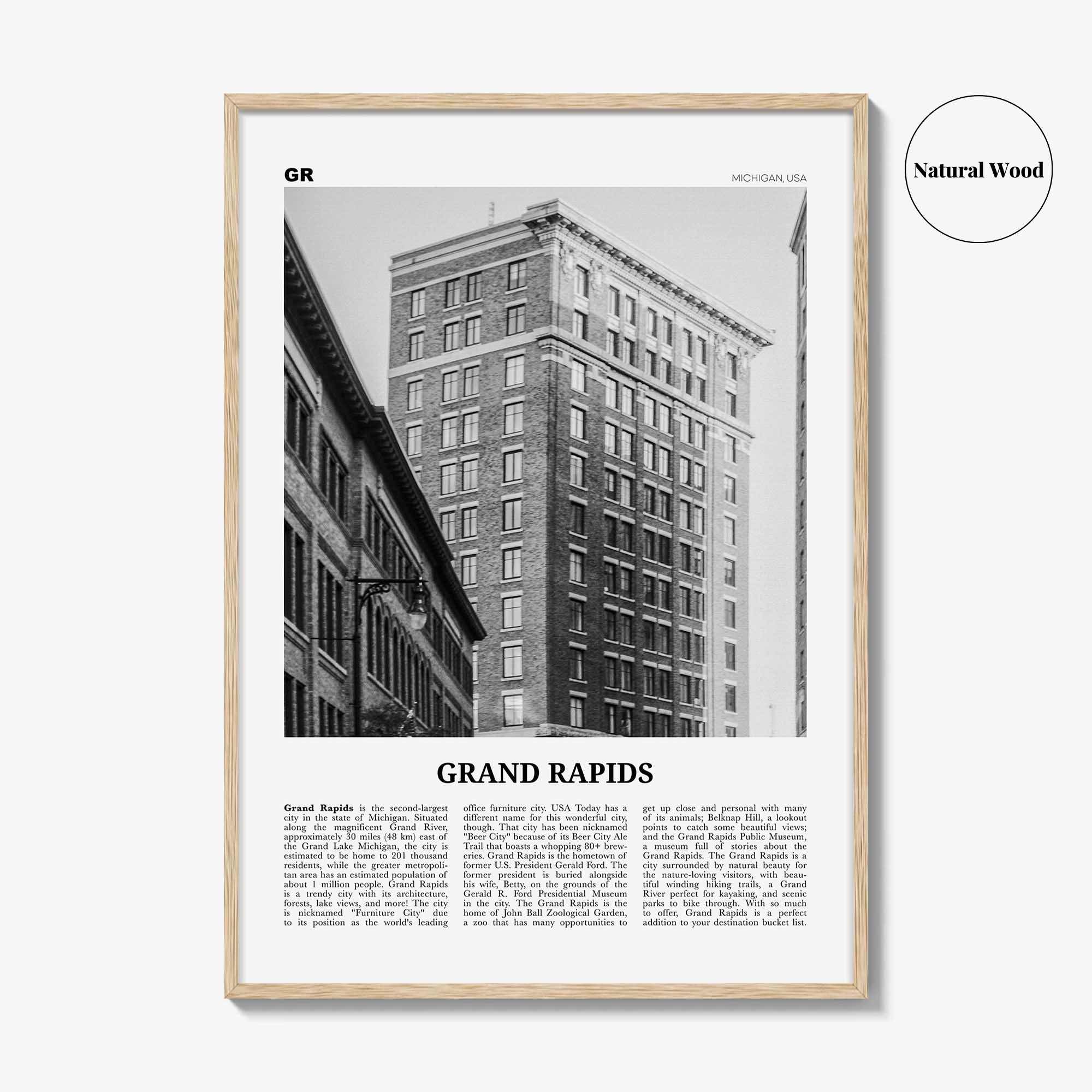 Grand Rapids Print Black and White No 2, Grand Rapids Wall Art, Grand Rapids Poster, Grand Rapids Photo, Grand Rapids, Michigan, USA