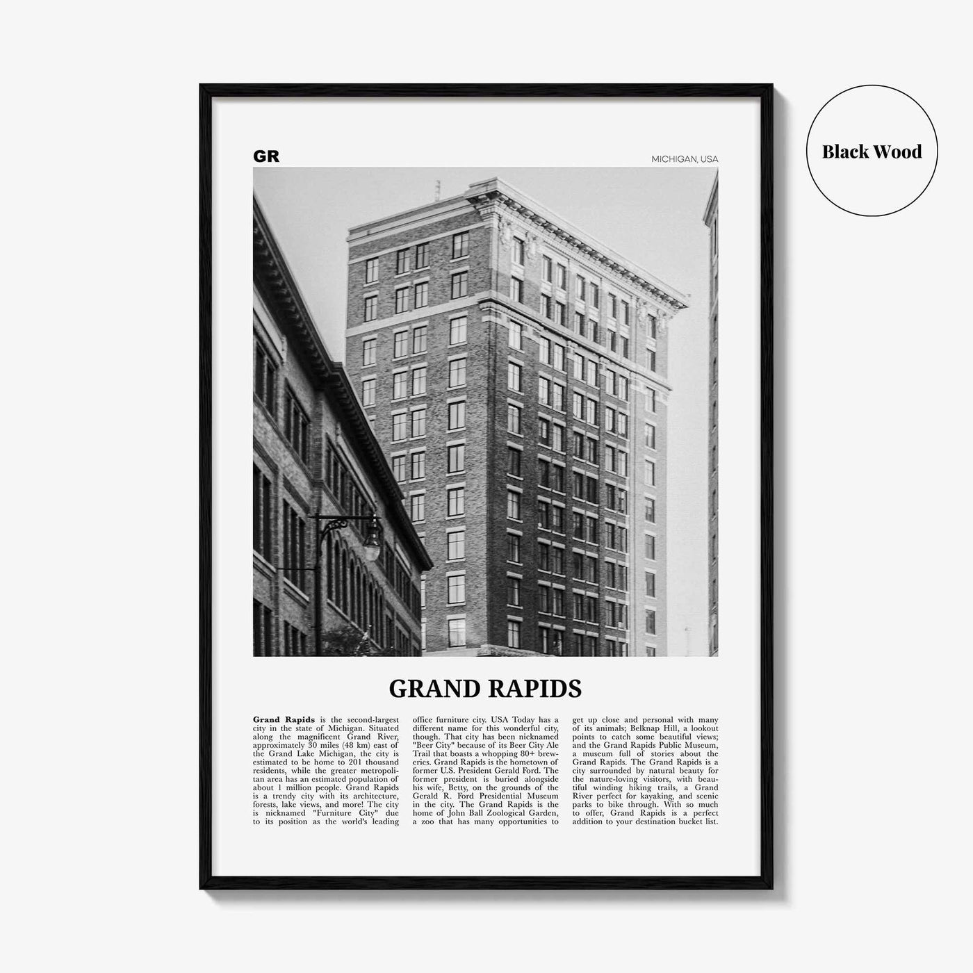 Grand Rapids Print Black and White No 2, Grand Rapids Wall Art, Grand Rapids Poster, Grand Rapids Photo, Grand Rapids, Michigan, USA