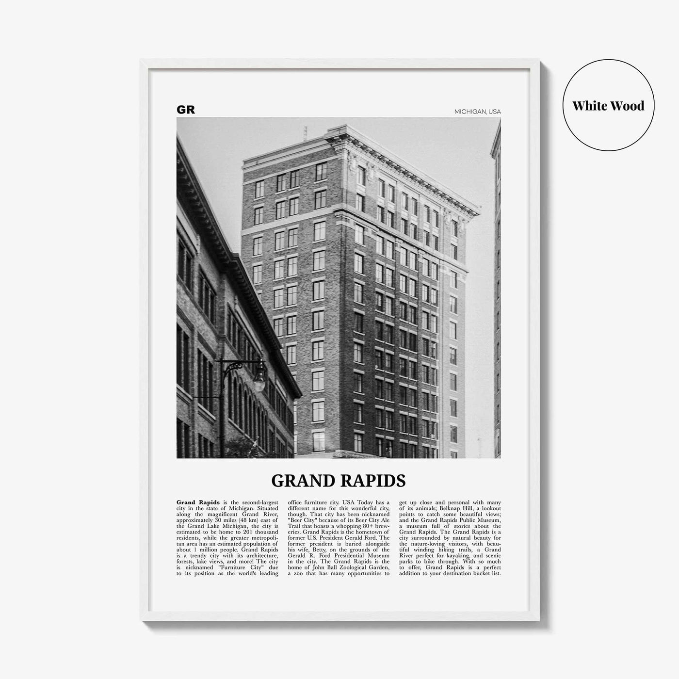 Grand Rapids Print Black and White No 2, Grand Rapids Wall Art, Grand Rapids Poster, Grand Rapids Photo, Grand Rapids, Michigan, USA