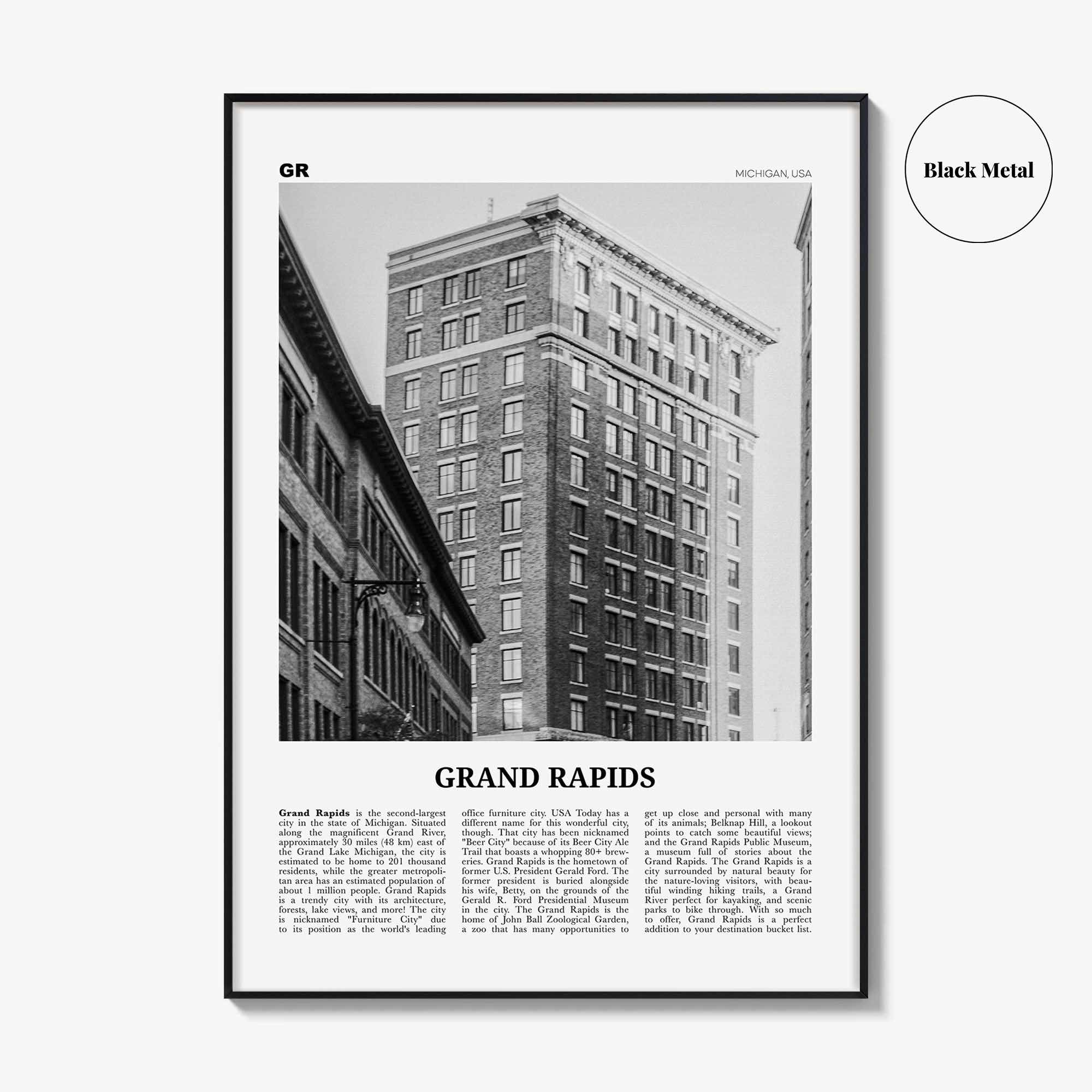 Grand Rapids Print Black and White No 2, Grand Rapids Wall Art, Grand Rapids Poster, Grand Rapids Photo, Grand Rapids, Michigan, USA