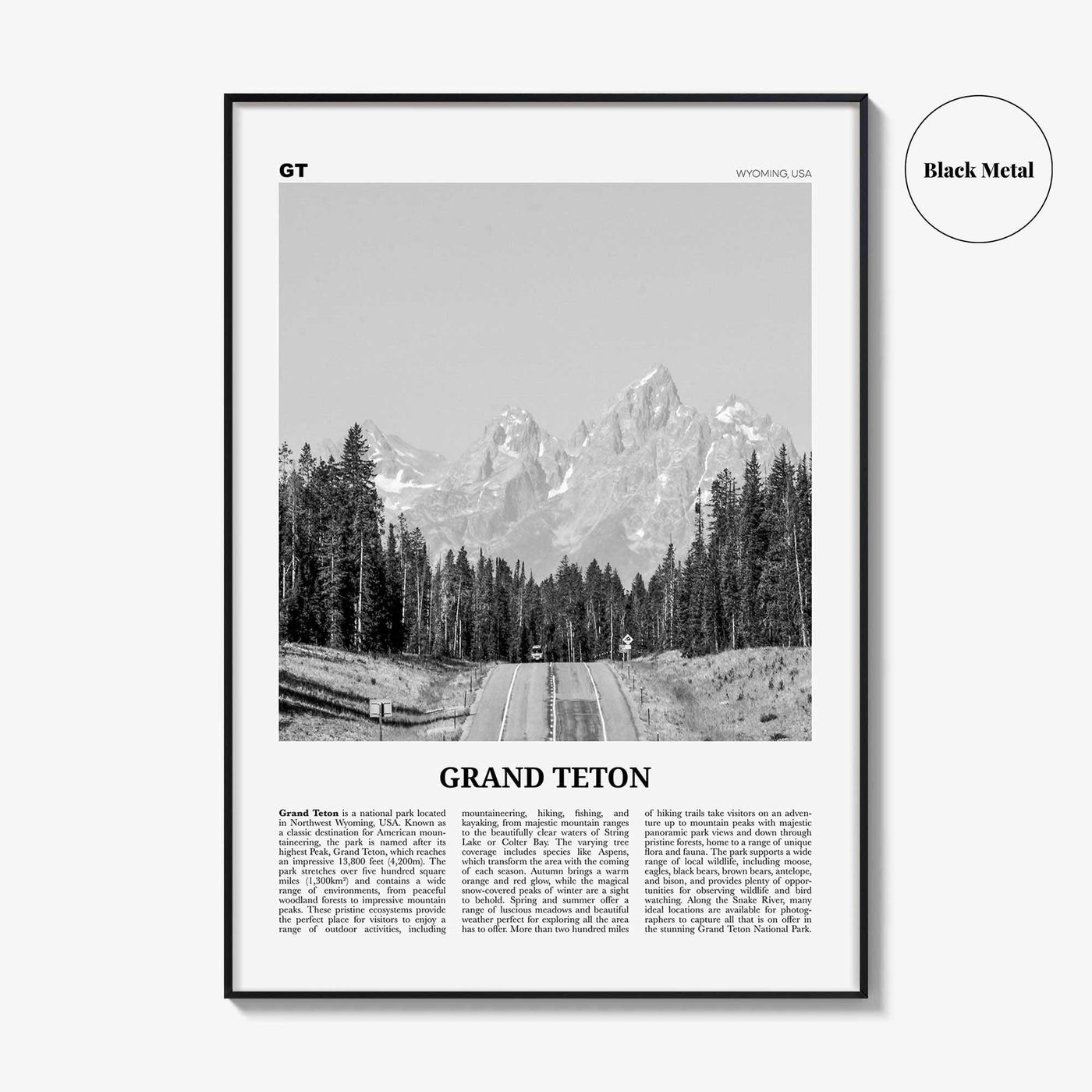 Grand Teton National Park Print Black and White No 1, Grand Teton Wall Art, Grand Teton Poster, Grand Teton Photo, Wyoming, USA