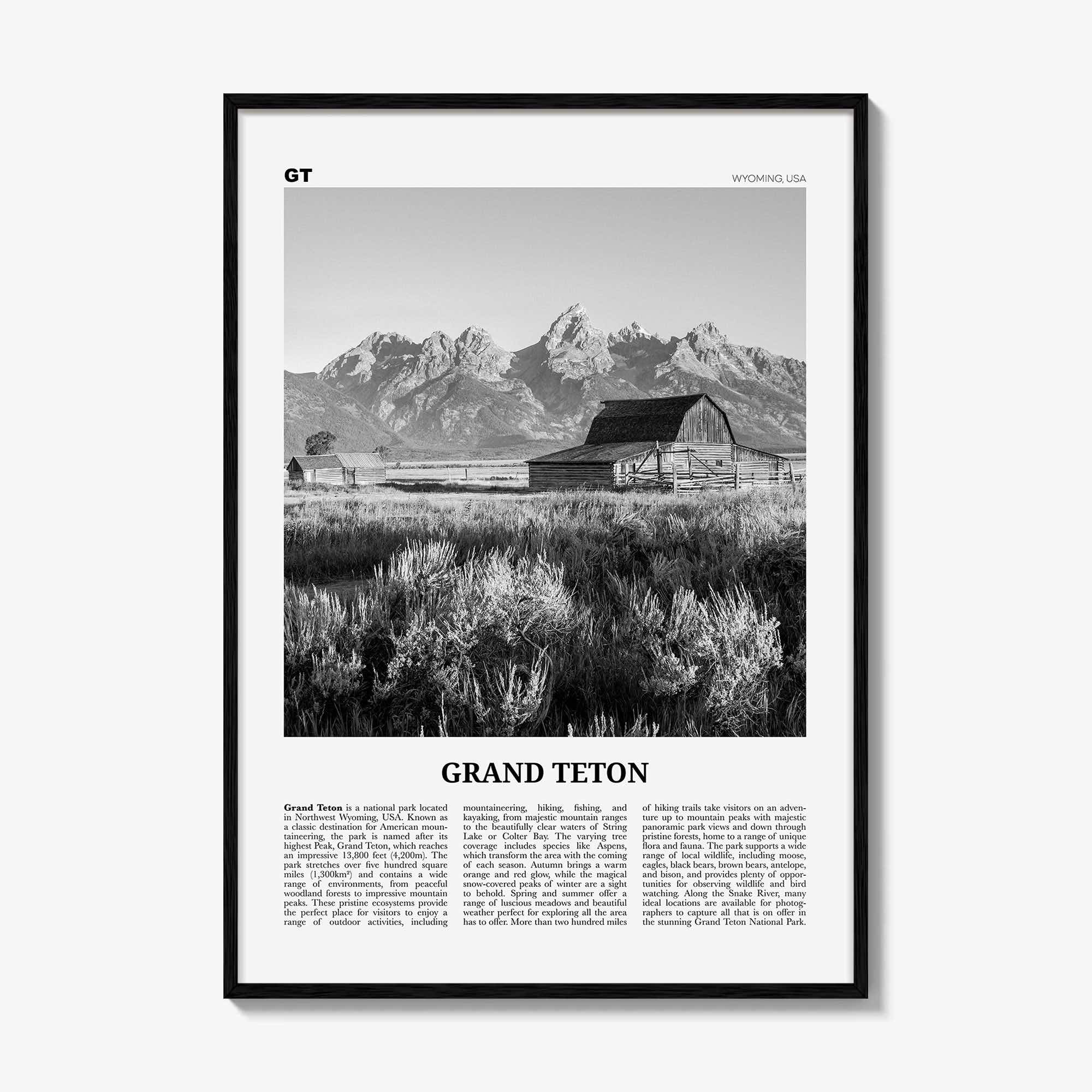 Grand Teton National Park Print Black and White No 2, Grand Teton Wall Art, Grand Teton Poster, Grand Teton Photo, Wyoming, USA