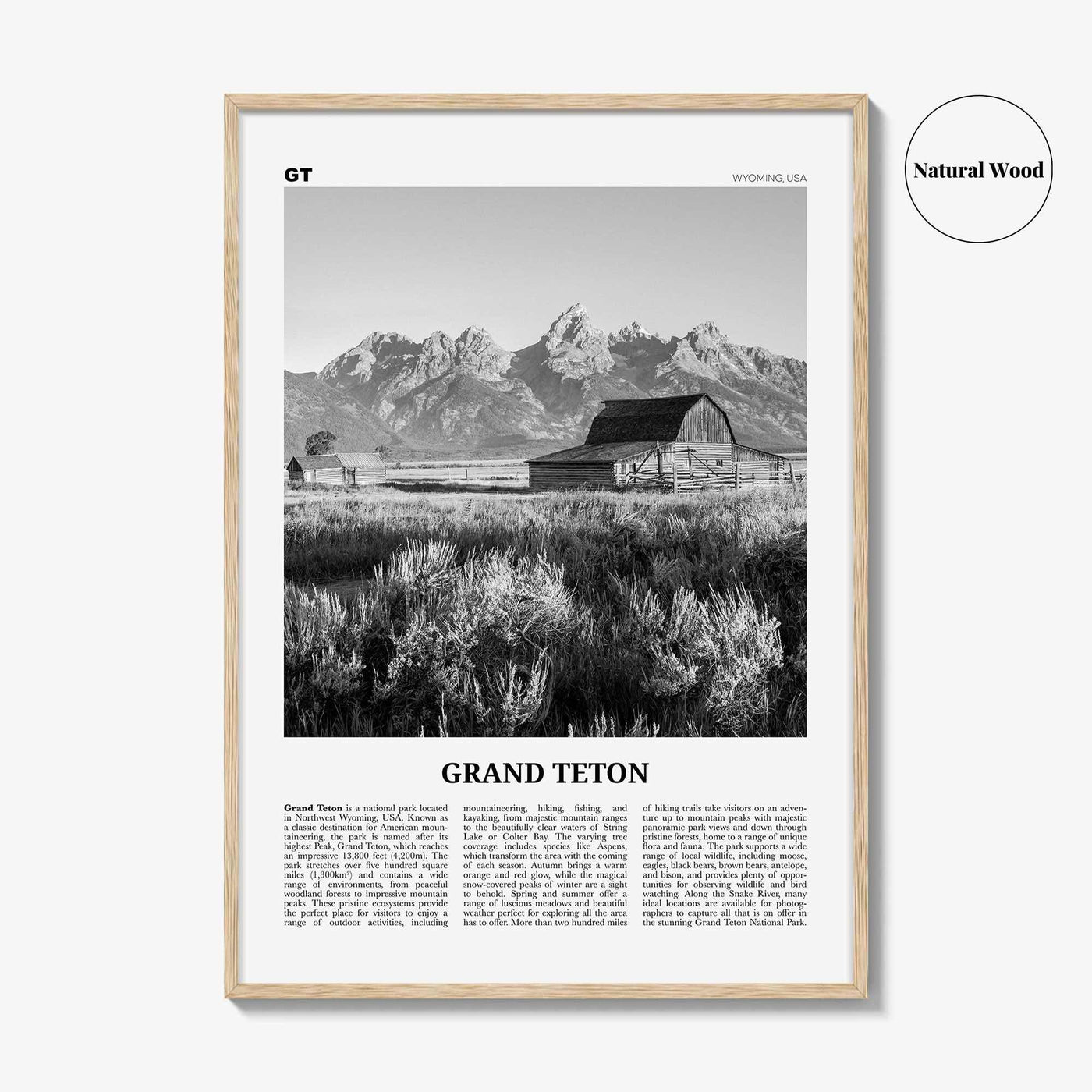 Grand Teton National Park Print Black and White No 2, Grand Teton Wall Art, Grand Teton Poster, Grand Teton Photo, Wyoming, USA
