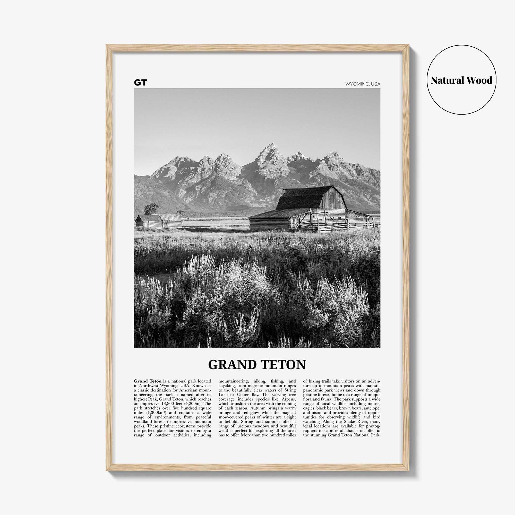 Grand Teton National Park Print Black and White No 2, Grand Teton Wall Art, Grand Teton Poster, Grand Teton Photo, Wyoming, USA
