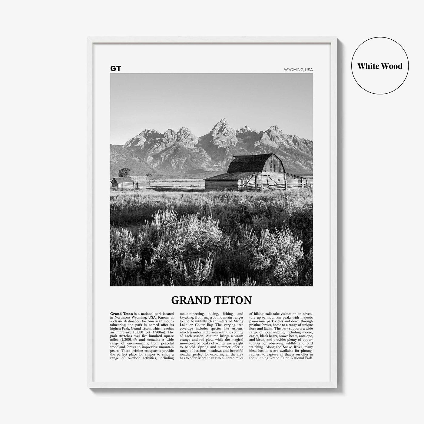 Grand Teton National Park Print Black and White No 2, Grand Teton Wall Art, Grand Teton Poster, Grand Teton Photo, Wyoming, USA