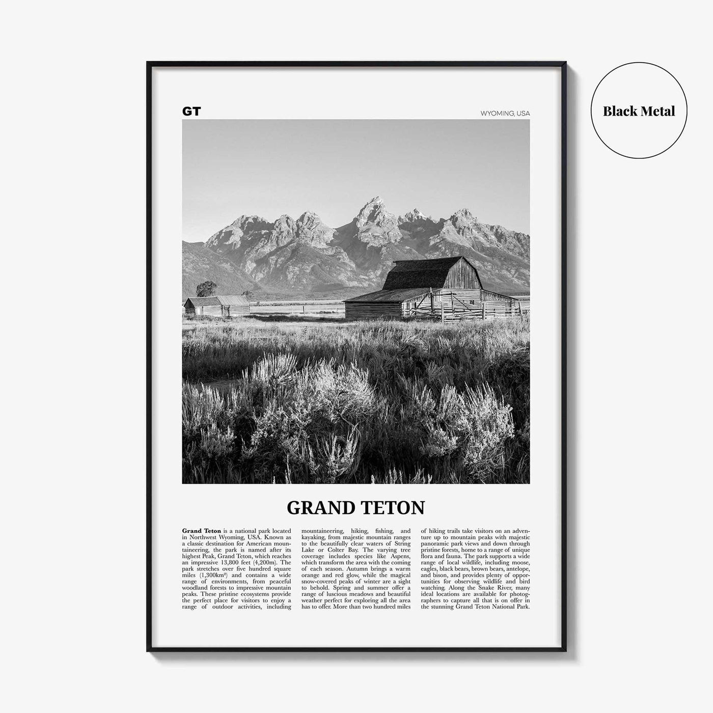 Grand Teton National Park Print Black and White No 2, Grand Teton Wall Art, Grand Teton Poster, Grand Teton Photo, Wyoming, USA
