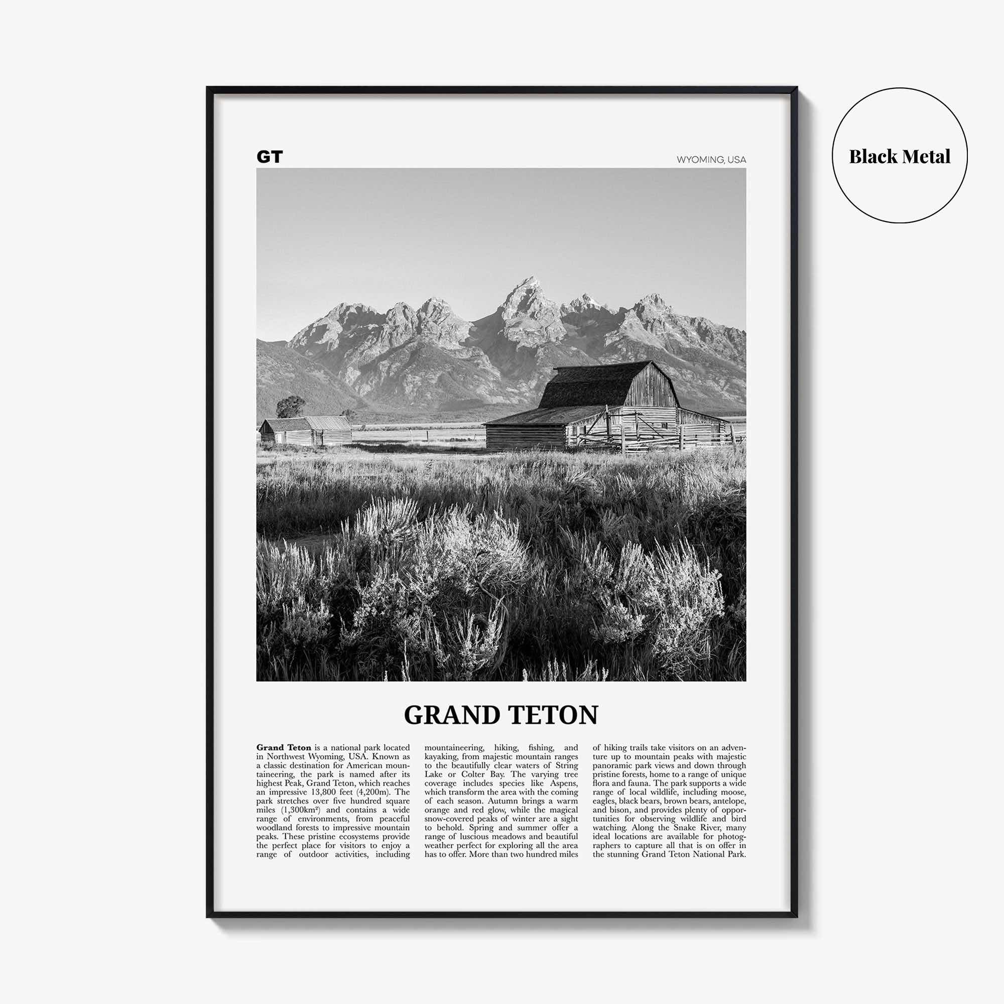 Grand Teton National Park Print Black and White No 2, Grand Teton Wall Art, Grand Teton Poster, Grand Teton Photo, Wyoming, USA