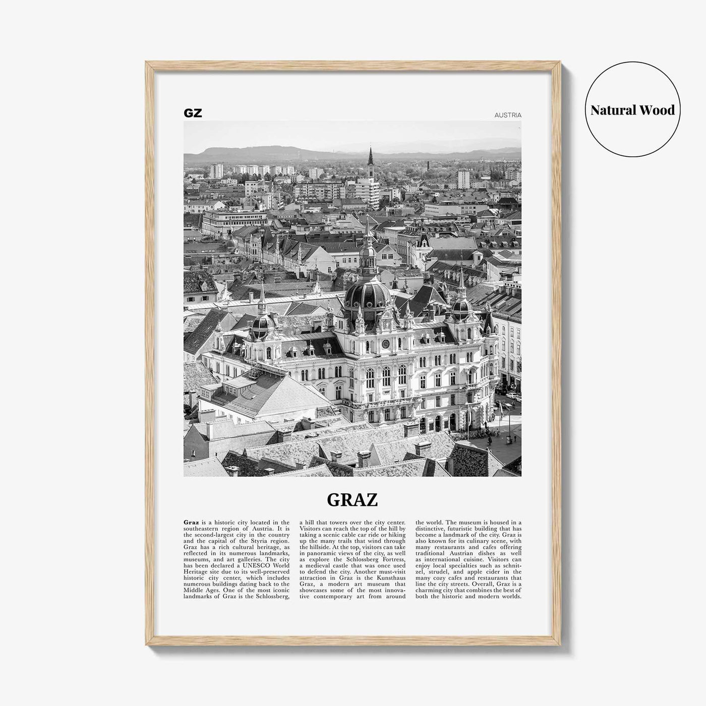 Graz Print Black and White, Graz Wall Art, Graz Poster, Graz Photo, Graz Wall Décor, Graz Map, Austria