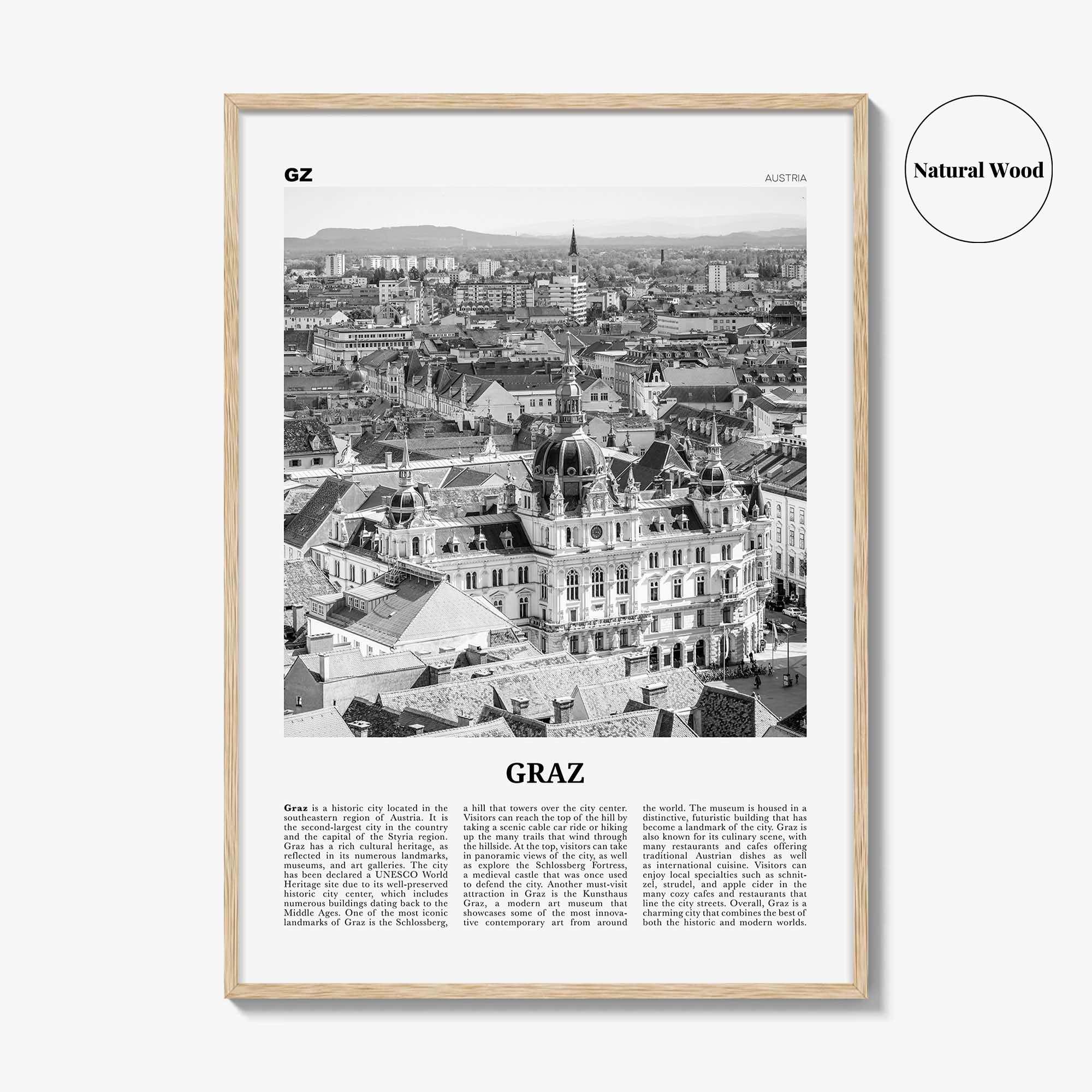 Graz Print Black and White, Graz Wall Art, Graz Poster, Graz Photo, Graz Wall Décor, Graz Map, Austria
