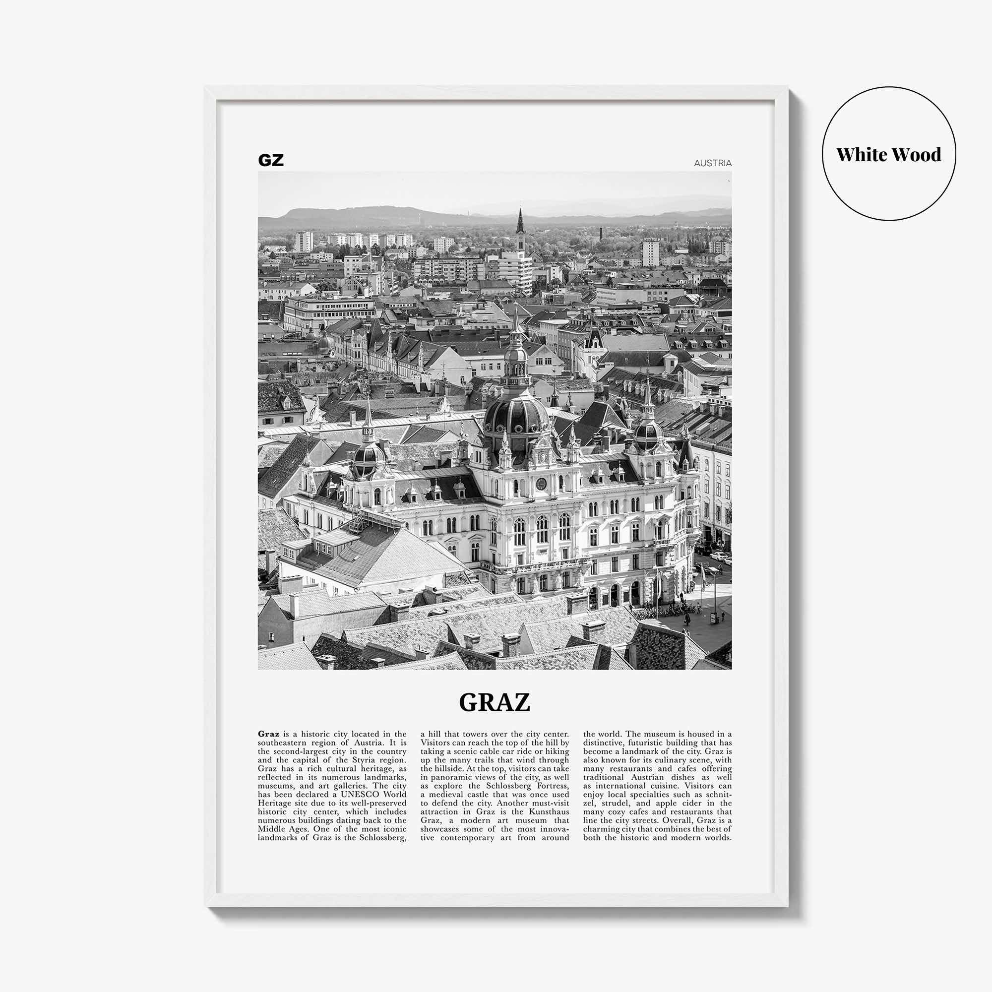 Graz Print Black and White, Graz Wall Art, Graz Poster, Graz Photo, Graz Wall Décor, Graz Map, Austria