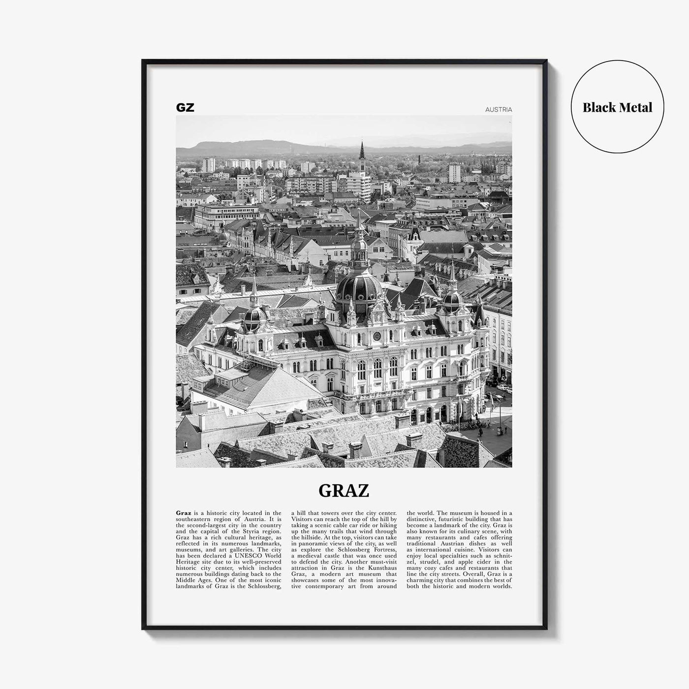 Graz Print Black and White, Graz Wall Art, Graz Poster, Graz Photo, Graz Wall Décor, Graz Map, Austria
