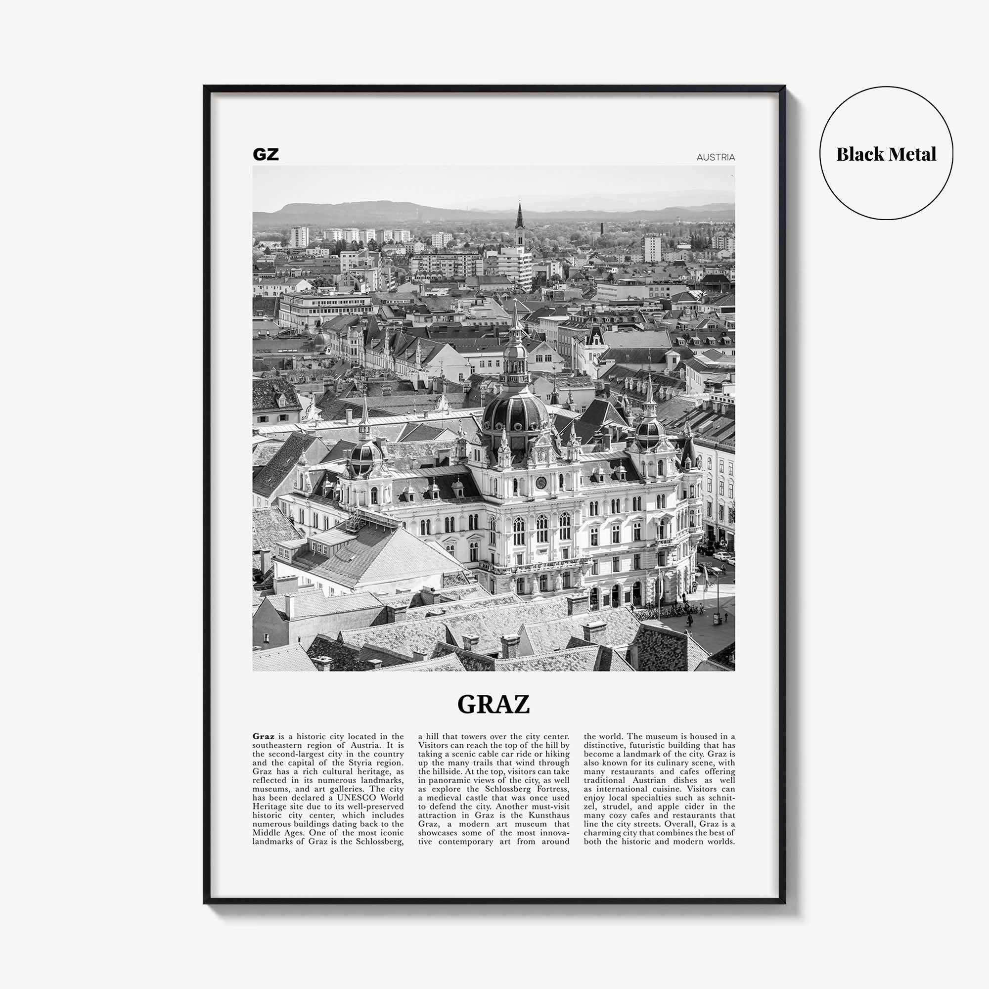 Graz Print Black and White, Graz Wall Art, Graz Poster, Graz Photo, Graz Wall Décor, Graz Map, Austria