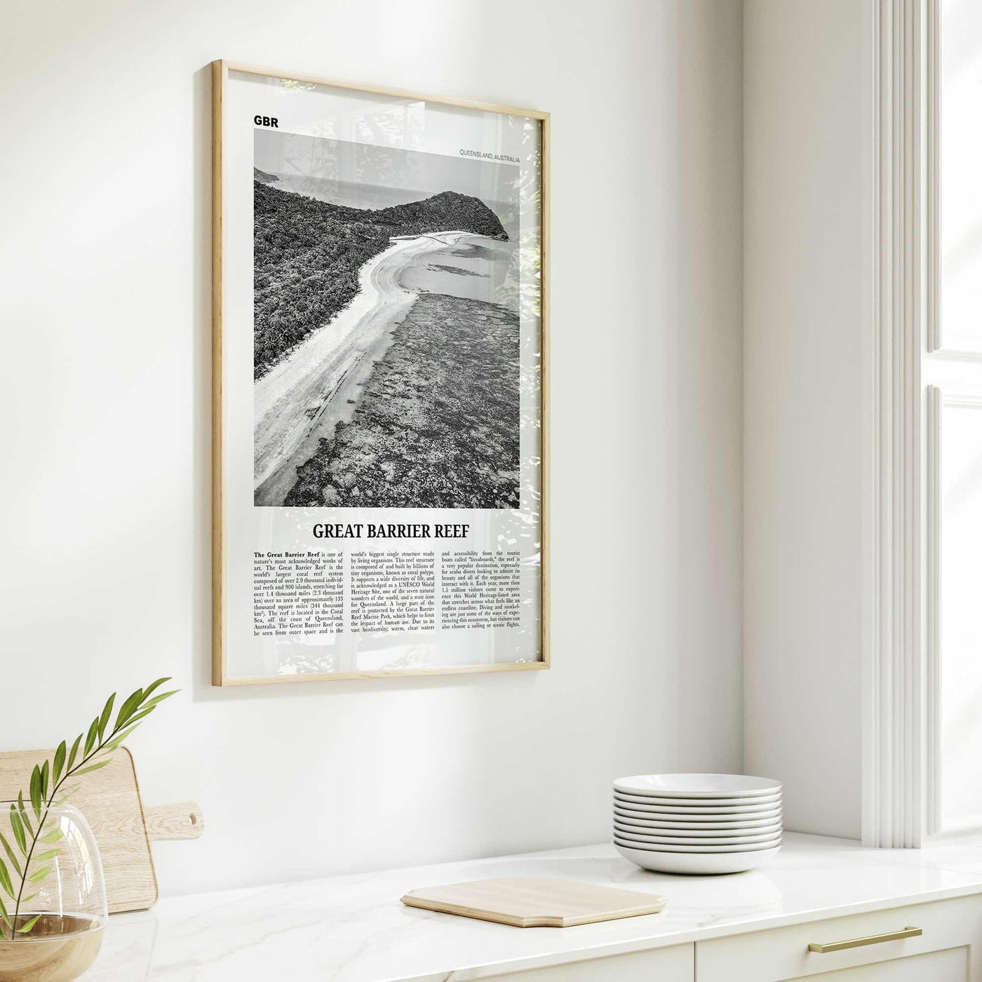 Great Barrier Reef Print Black and White, Great Barrier Reef Wall Art, Great Barrier Reef Poster, Queensland, Australia, Oceania