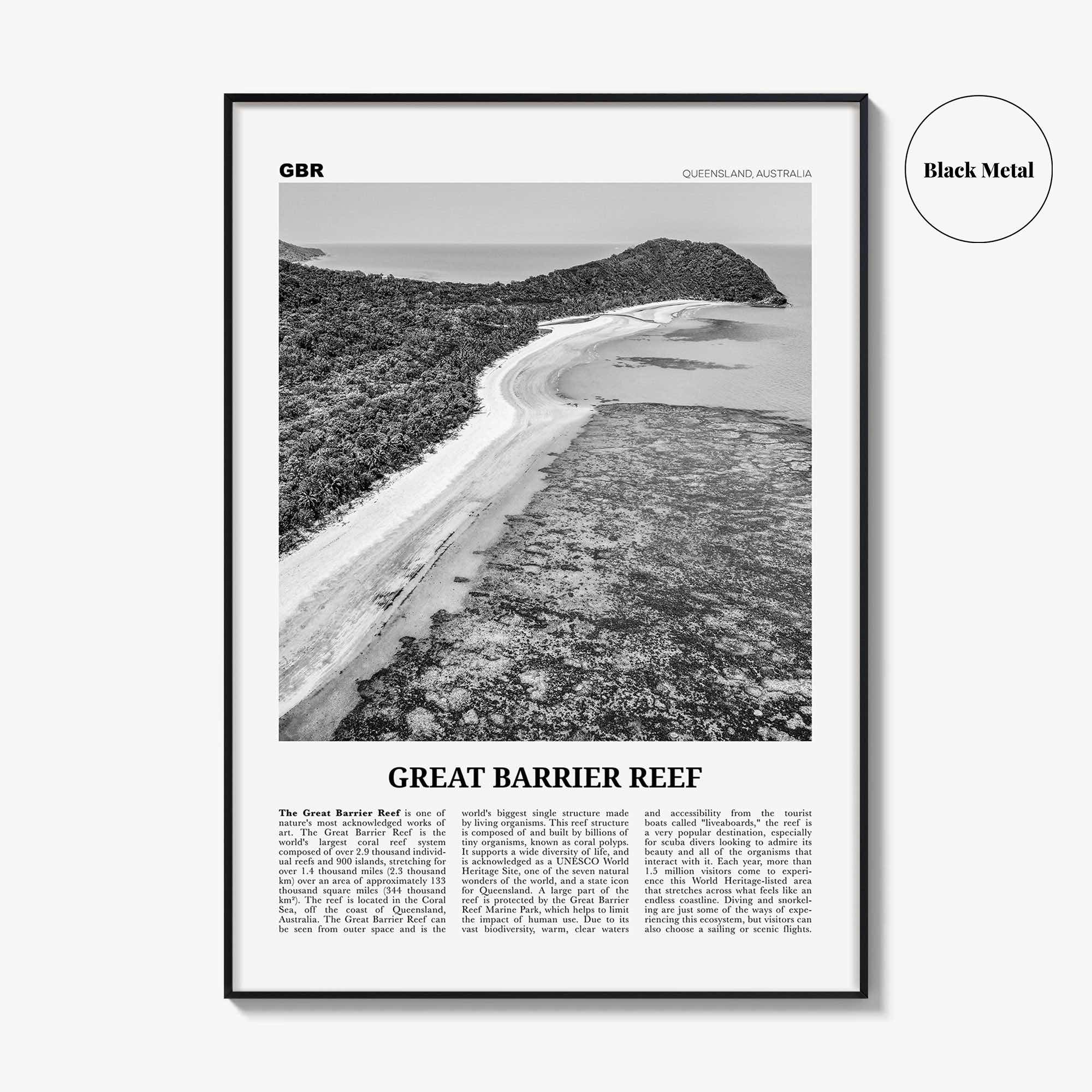 Great Barrier Reef Print Black and White, Great Barrier Reef Wall Art, Great Barrier Reef Poster, Queensland, Australia, Oceania