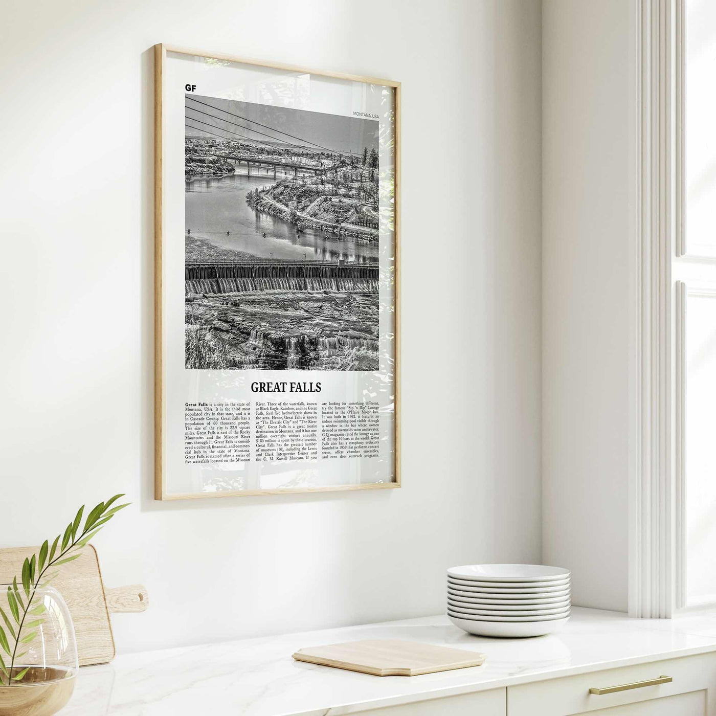 Great Falls Print Black and White Montana, Great Falls Wall Art, Great Falls Poster, Great Falls Photo, Great Falls Map, Montana, USA
