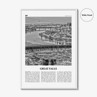 Great Falls Print Black and White Montana, Great Falls Wall Art, Great Falls Poster, Great Falls Photo, Great Falls Map, Montana, USA