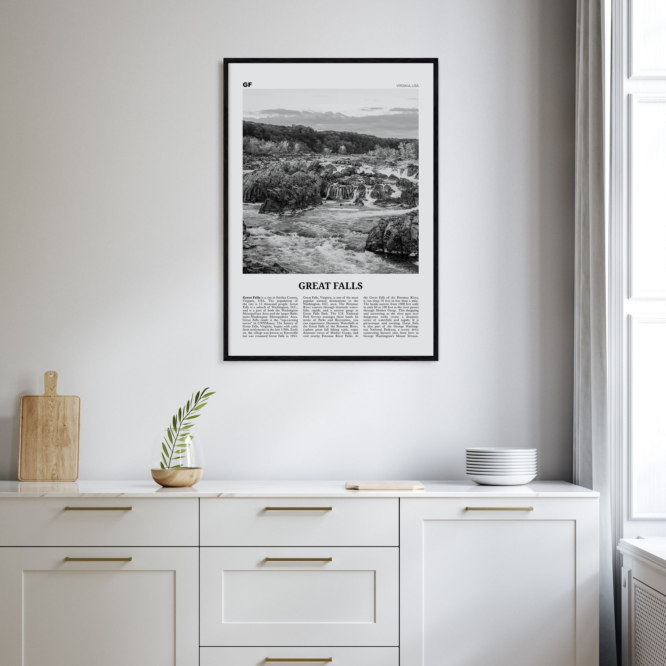 Great Falls, Virginia Travel B&W Poster