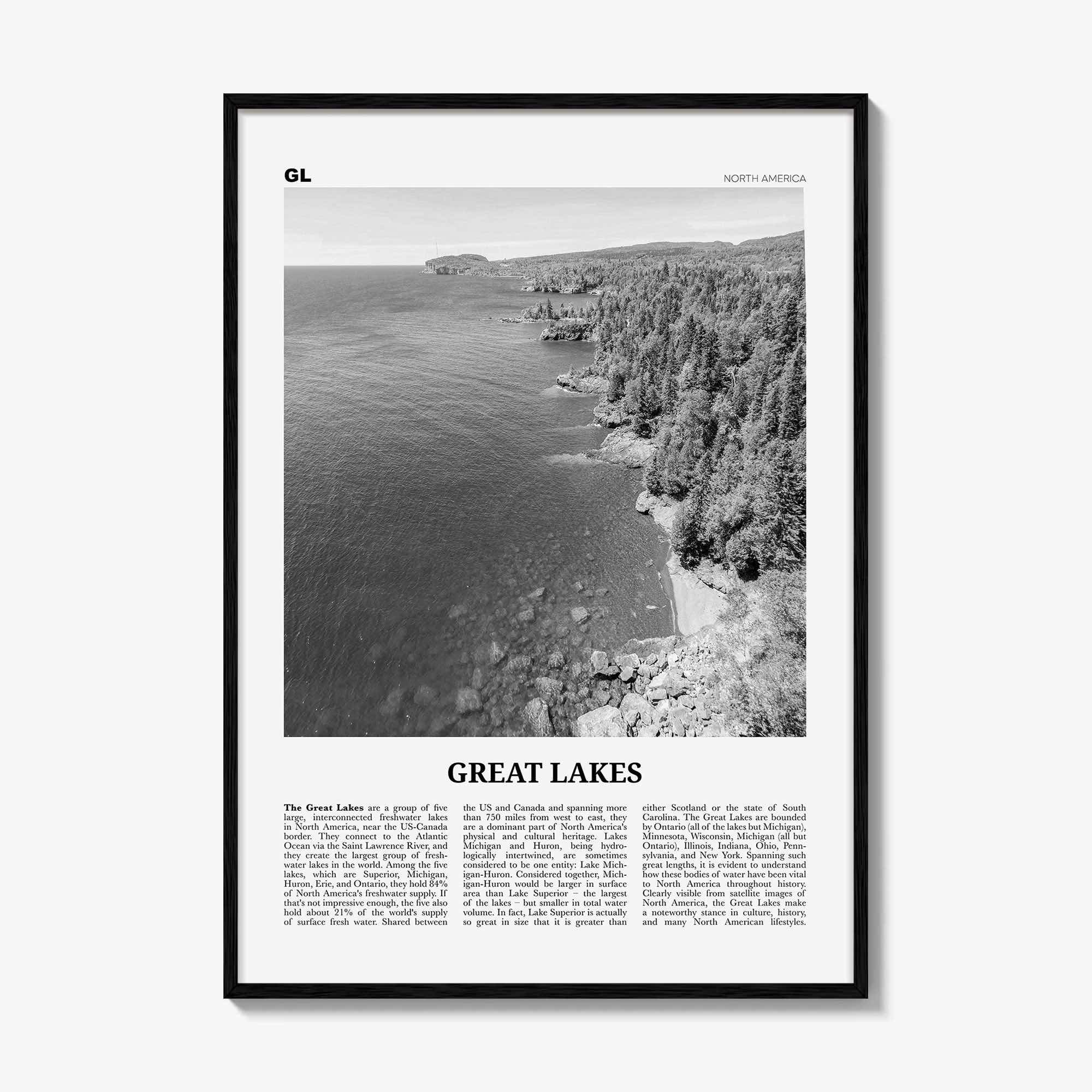 Great Lakes Print Black and White, Great Lakes Wall Art, Great Lakes Poster, Great Lakes Photo, Great Lakes Wall Décor, Great Lakes Map